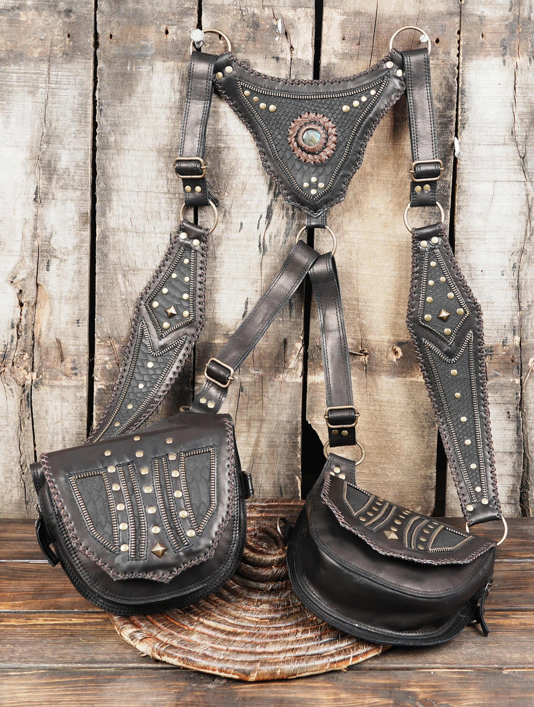 urban streetwear style harness bag worn with dark clothing