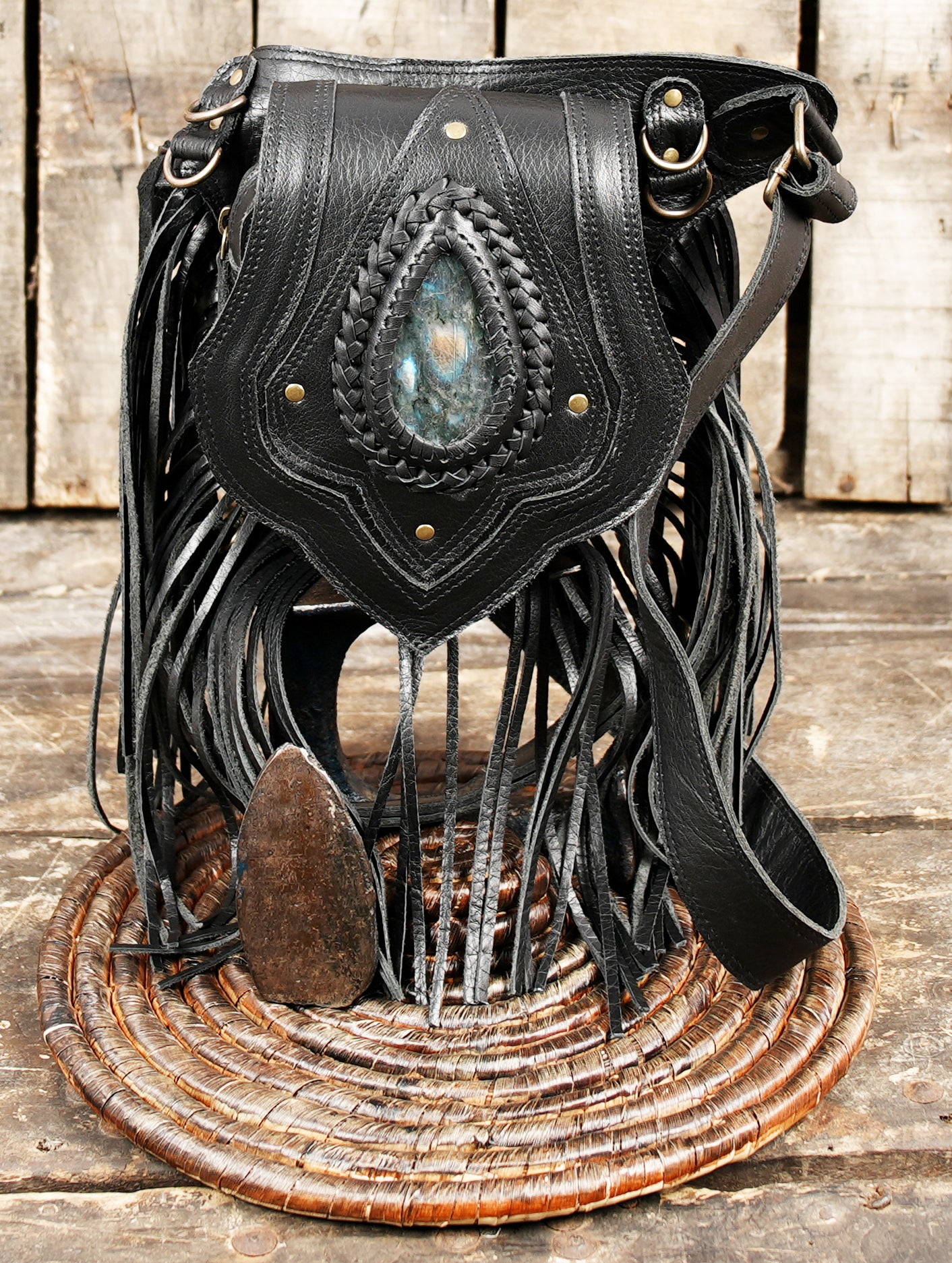 Bohemian leather belt bag with long tassels