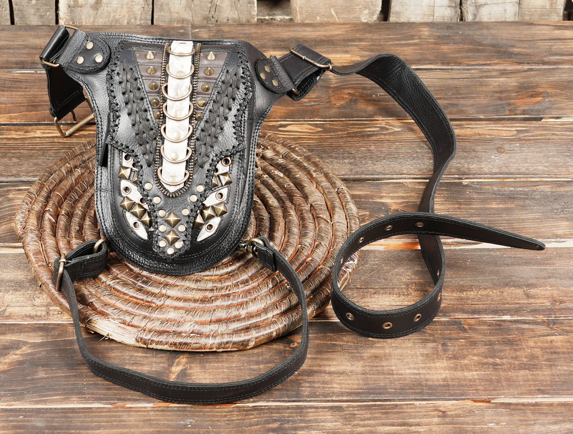 Handmade Black Leather Holster Belt Steampunk Leather (LT-AB-WBTS-6001)