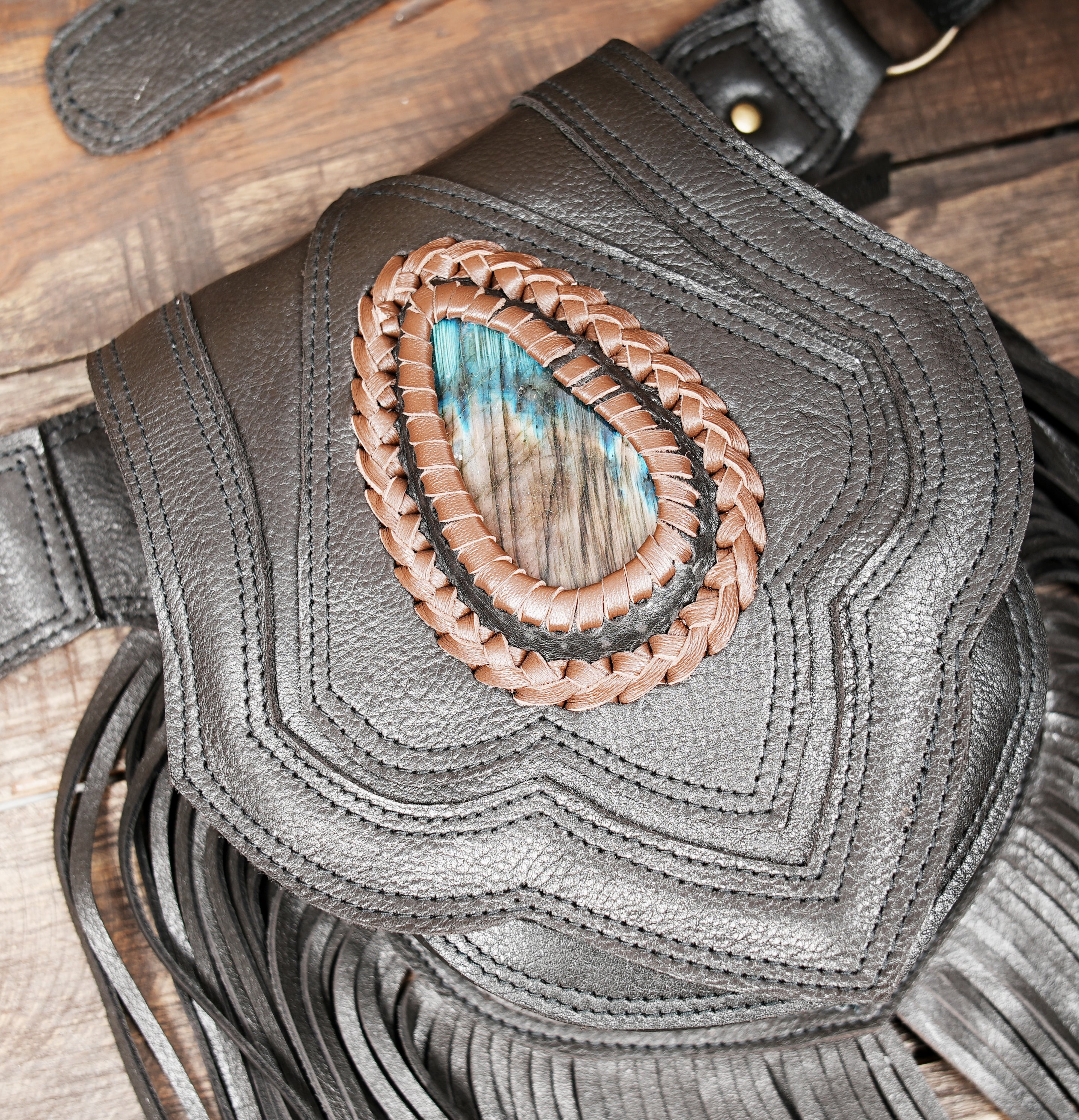 Boho festival waist bag with turquoise gemstone accent