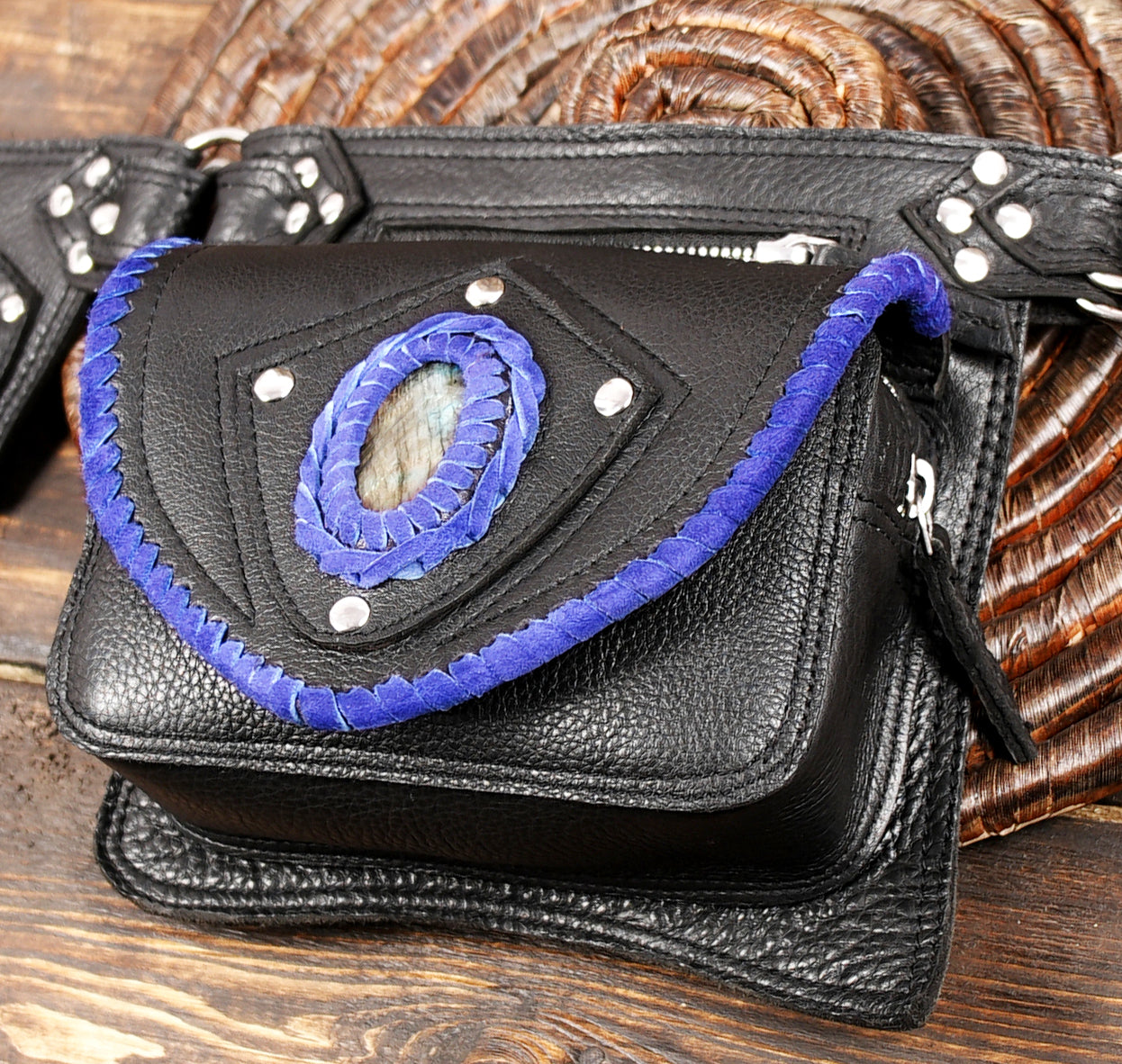 Durable leather hip pouch with rustic western style