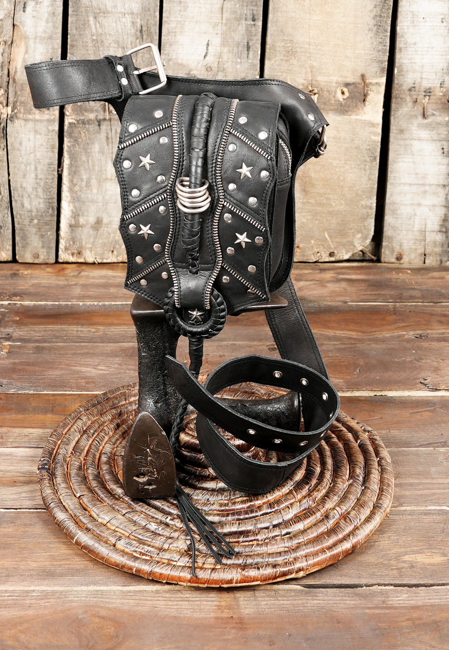Handmade Leather Hip Bag: Festival Utility Belt with Studs with star creativity 
