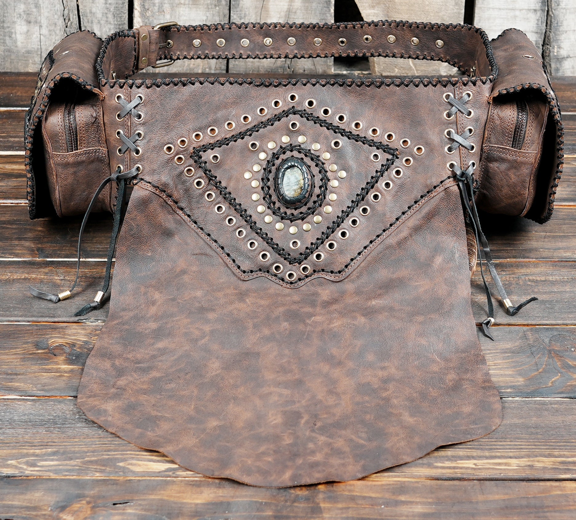 Festival pouch belt made of handmade leather