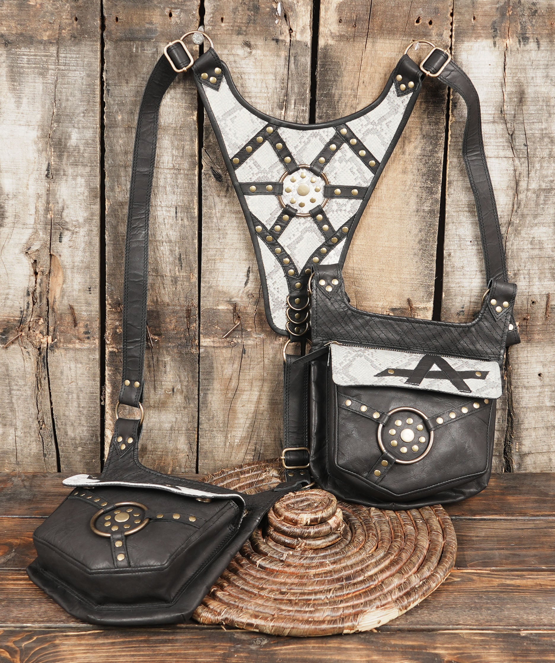 Black leather harness belt for men and women, ideal for Burning Man style.