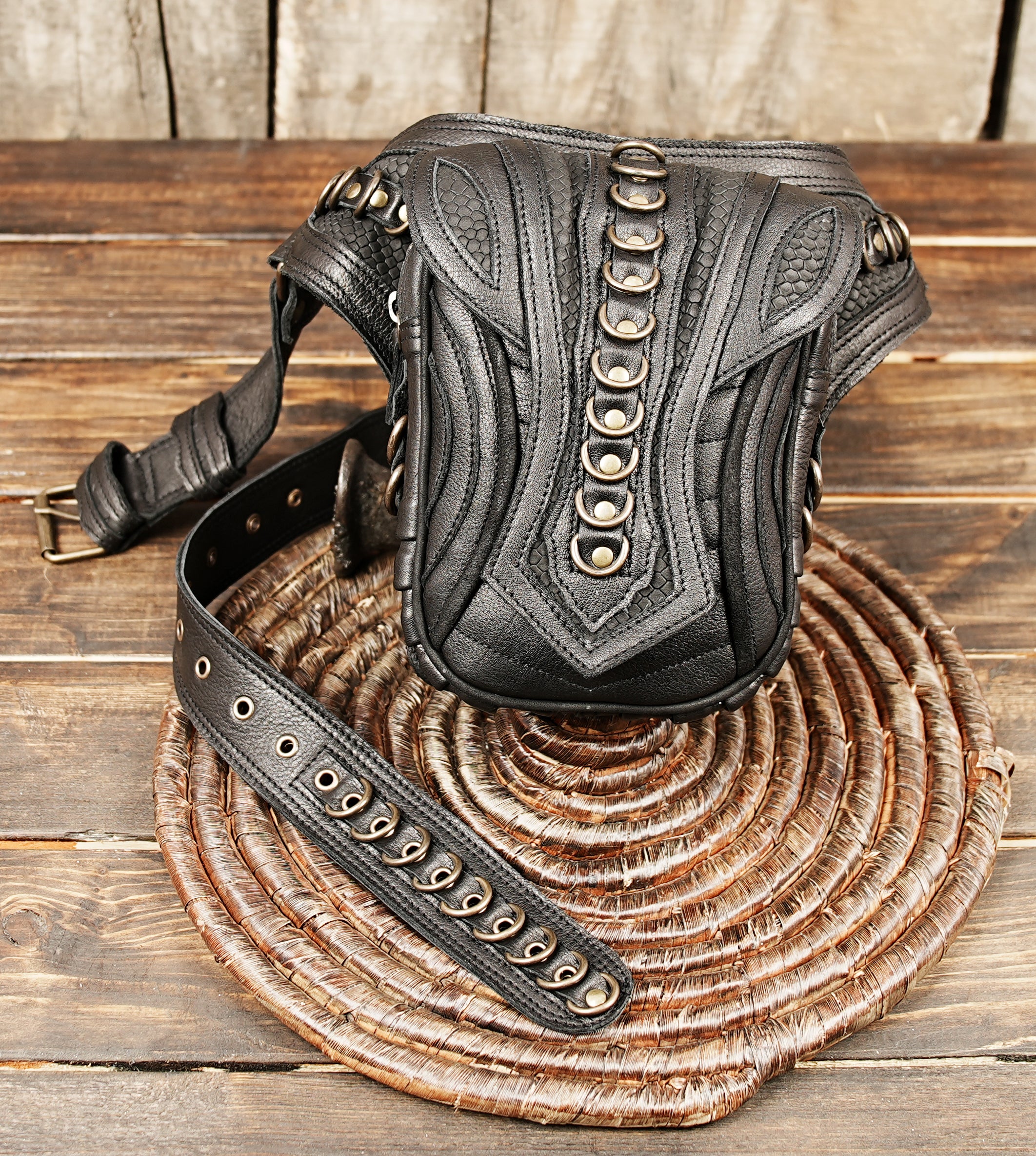 Steampunk-inspired leather waist bag for men and women