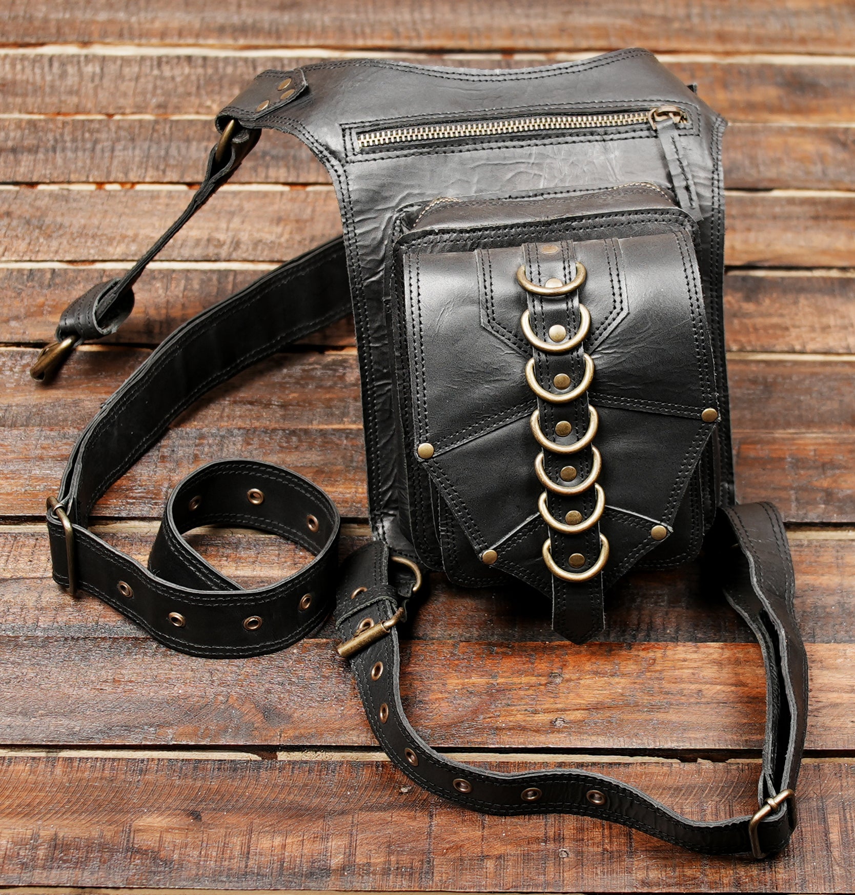 Handmade Black Leather Thigh Belt  Festival Utility  (LT-AB-WBTS-6033)