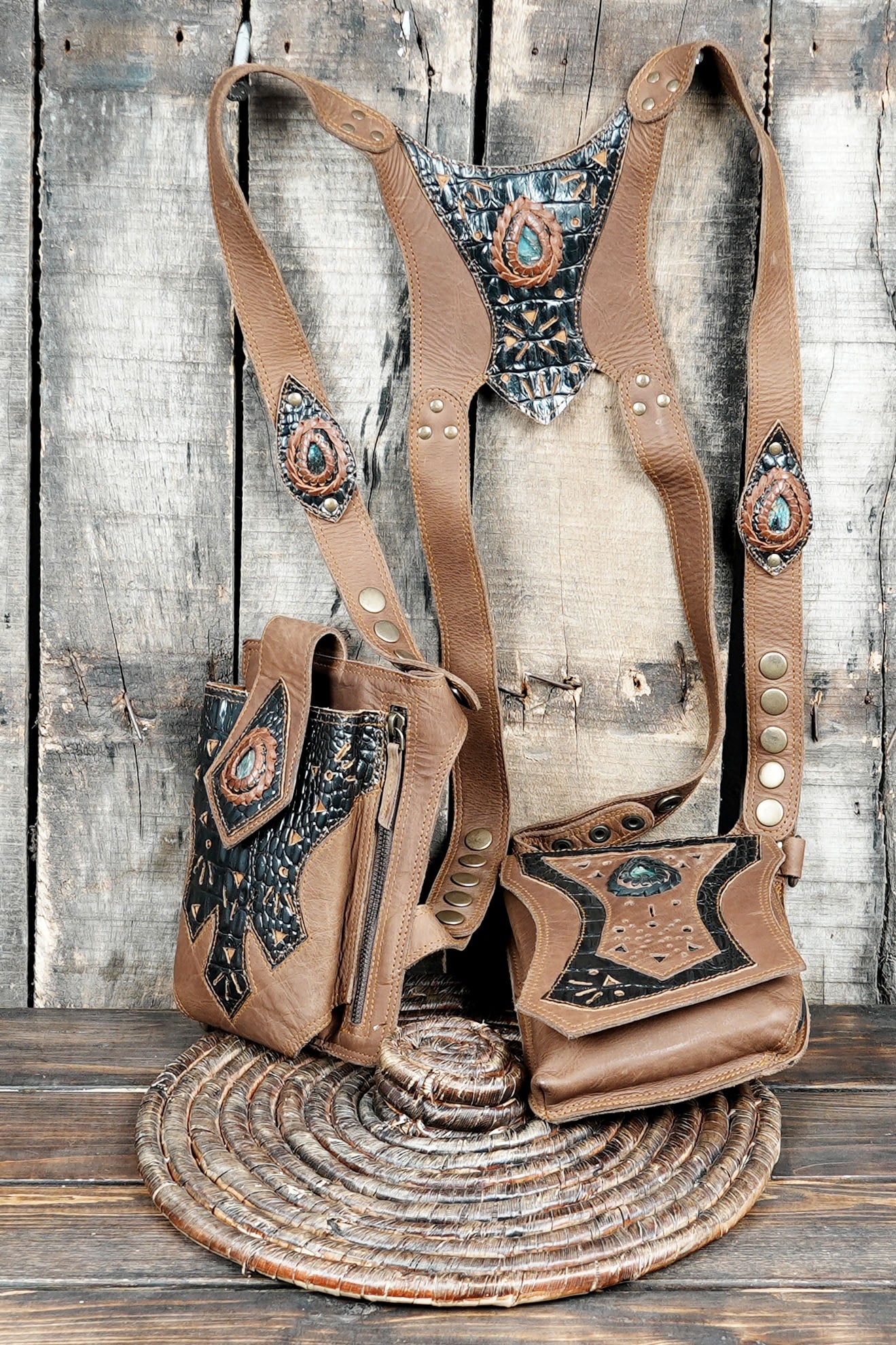 Steampunk Leather Holster with Gemstone Design – Gothic Festival Belt