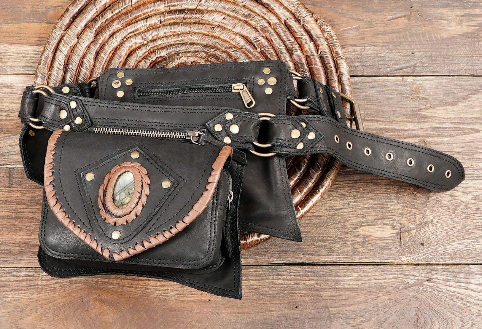 Handmade leather belt pouch for festivals, cosplay, and western outfits