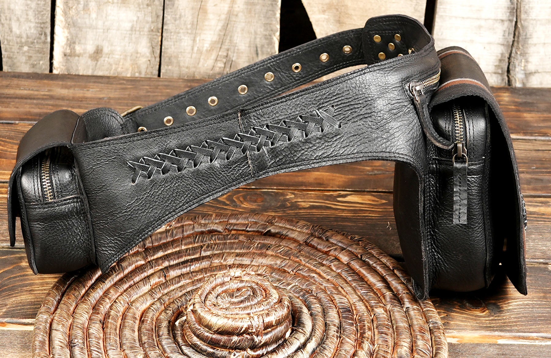 Leather utility belt bag with adjustable buckle strap