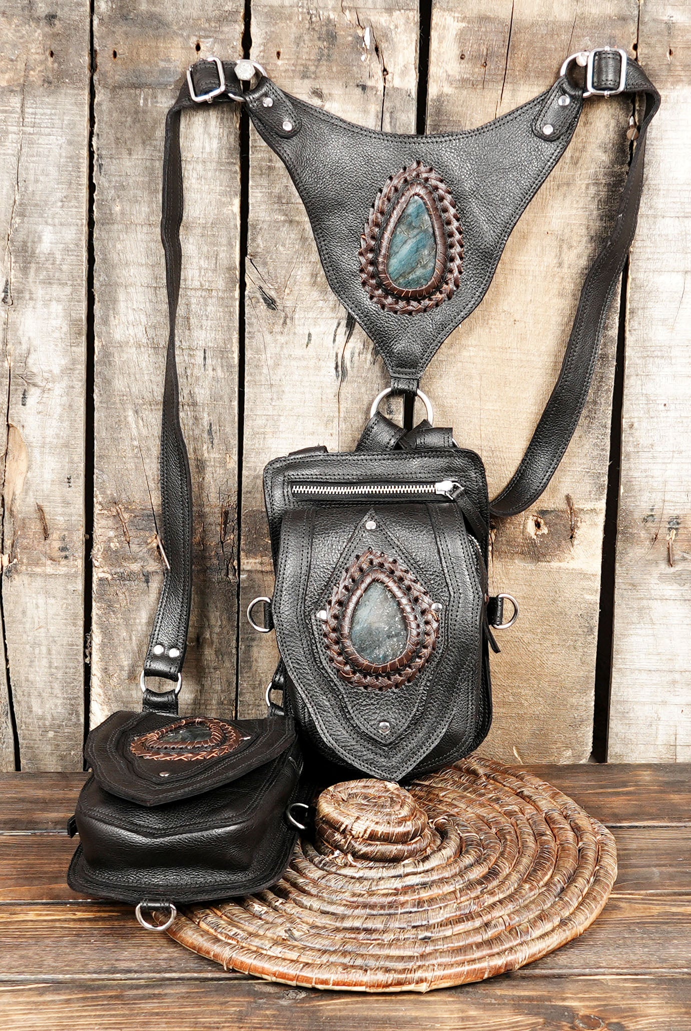 Black Leather Shoulder Holster Double Pocket Utility (LT-NS-HLS-6016)