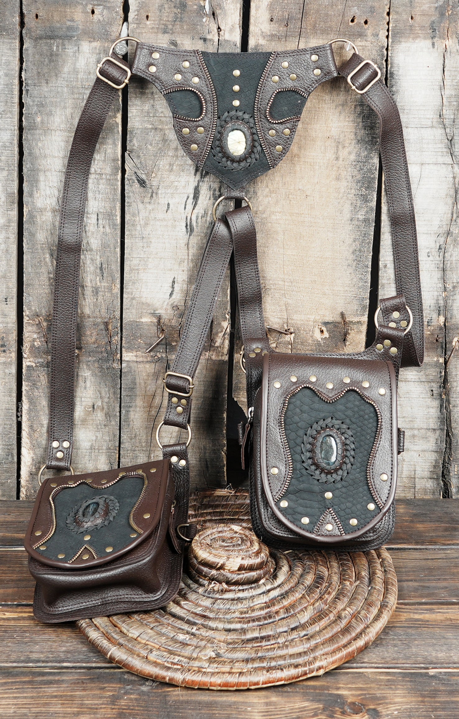 Handcrafted Dark Brown Leather Dual Pocket Shoulder Holster || Steampunk Inspired Double Pouch Leather Holster (LT/AB/HLS/6094)