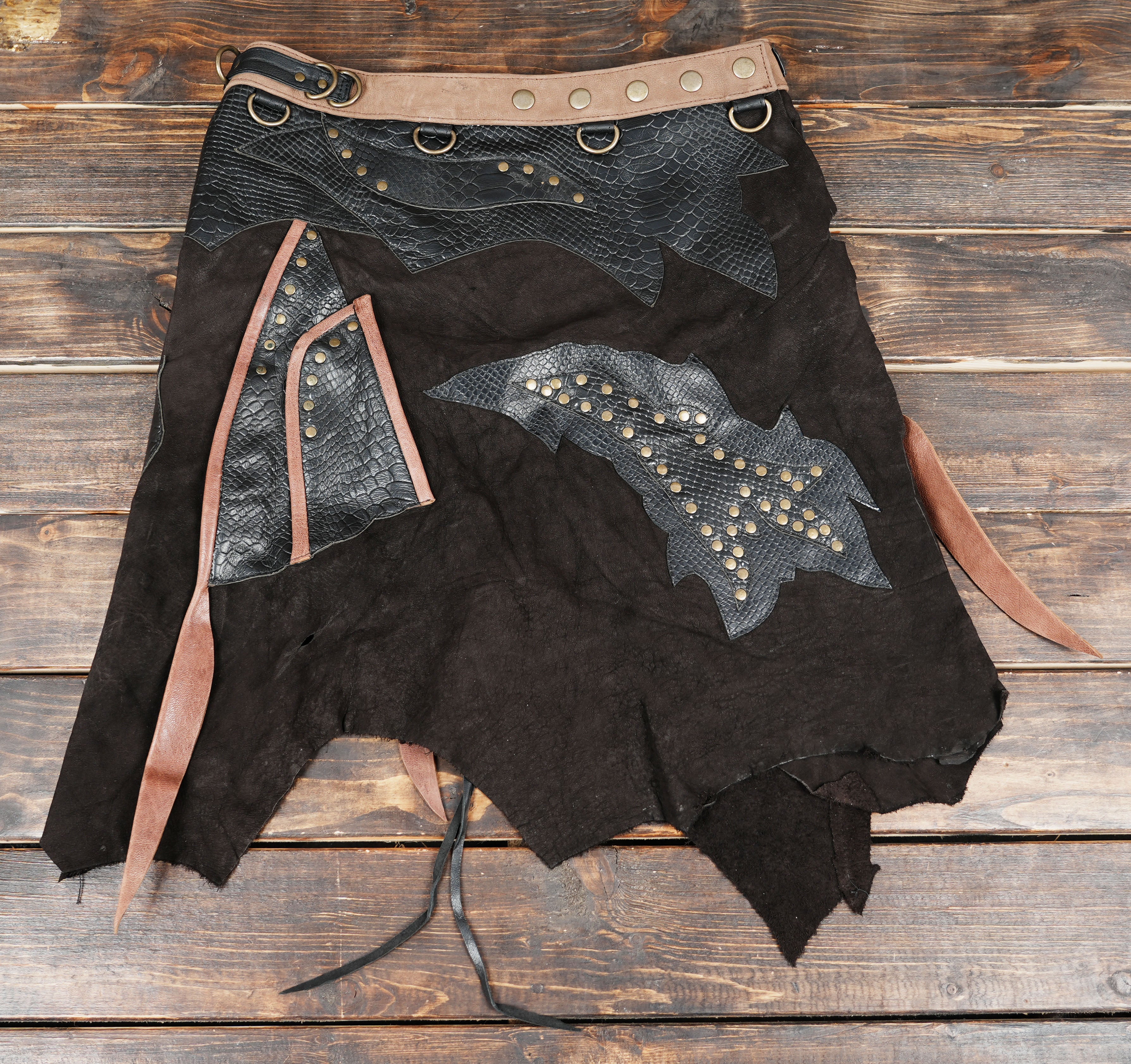 Handmade bohemian leather wrap skirt belt with gemstone accent