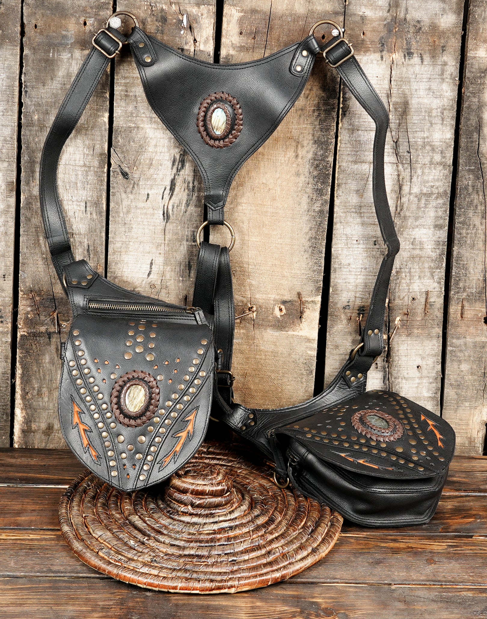 Steampunk Shoulder Harness Bag Wallet Pocket for Costume Camping Short Trips with light brown creativity 