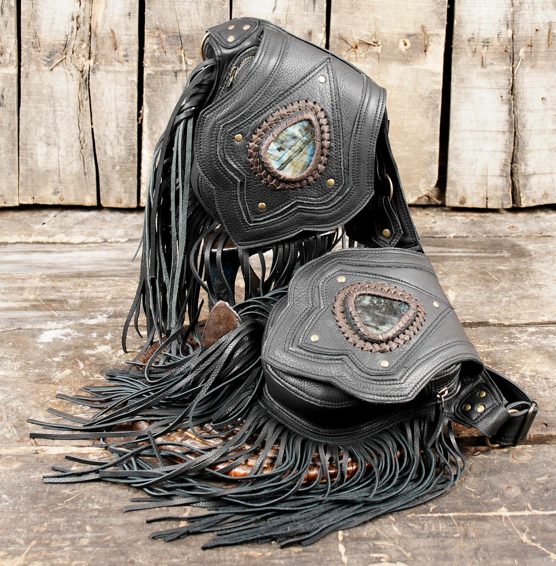 gothic style fringe leather pouch belt