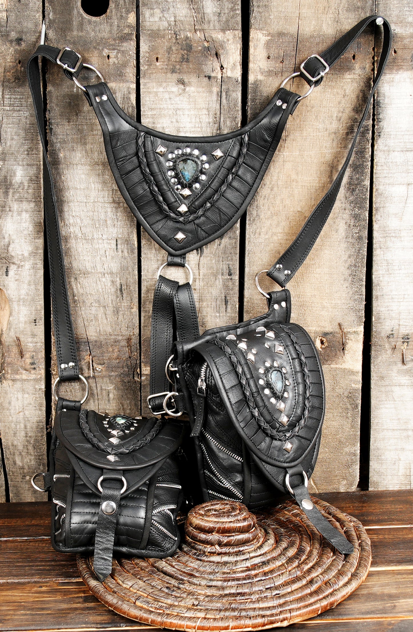back  With Stones Leather Holster Bag - Shoulder Harness Bag