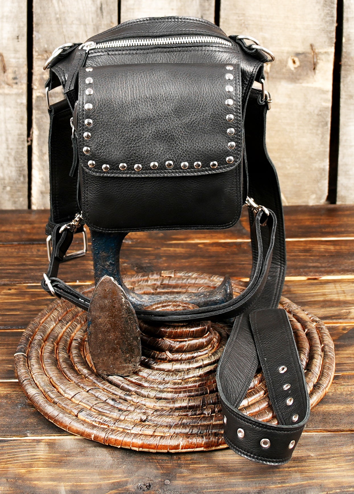 Unisex leather waist and thigh belt bag for cosplay or biker wear