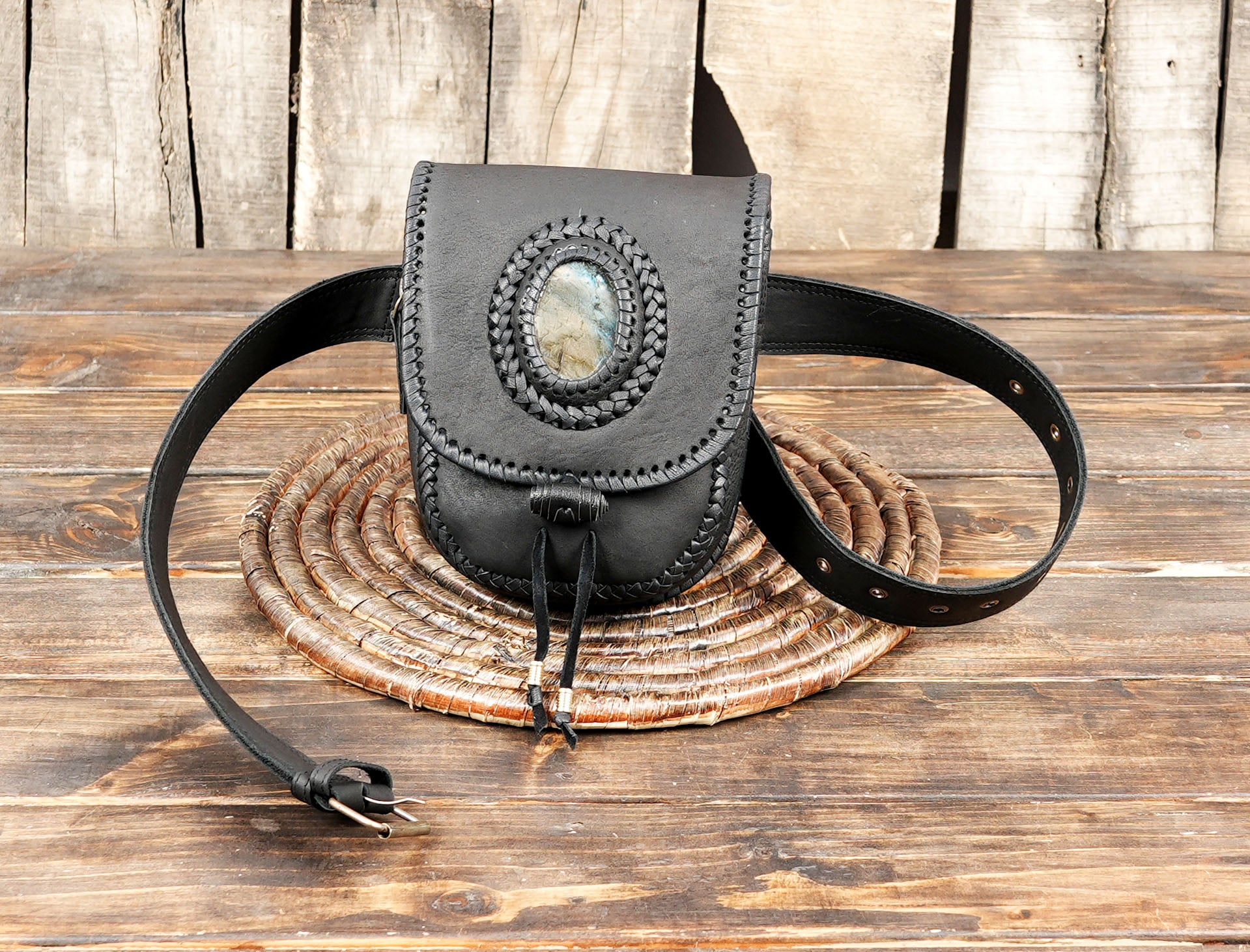 Buy Handmade Leather Gemstone Belt Bag: Festival Hip Pack  with good creativity design 