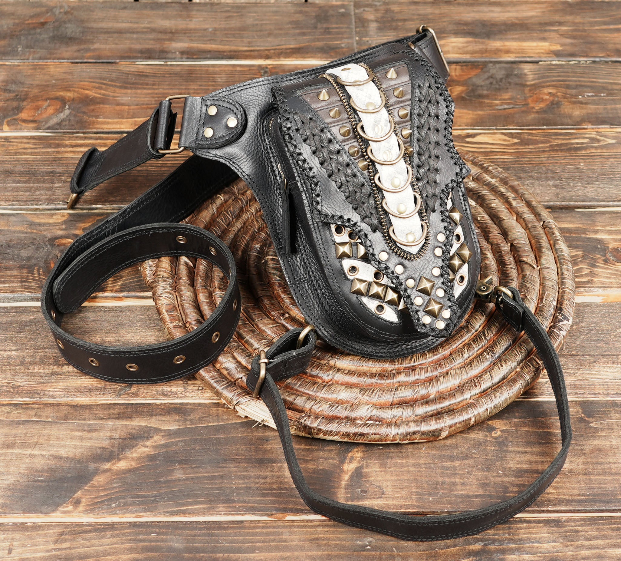 Handmade Black Leather Holster Belt Steampunk Leather (LT-AB-WBTS-6001)
