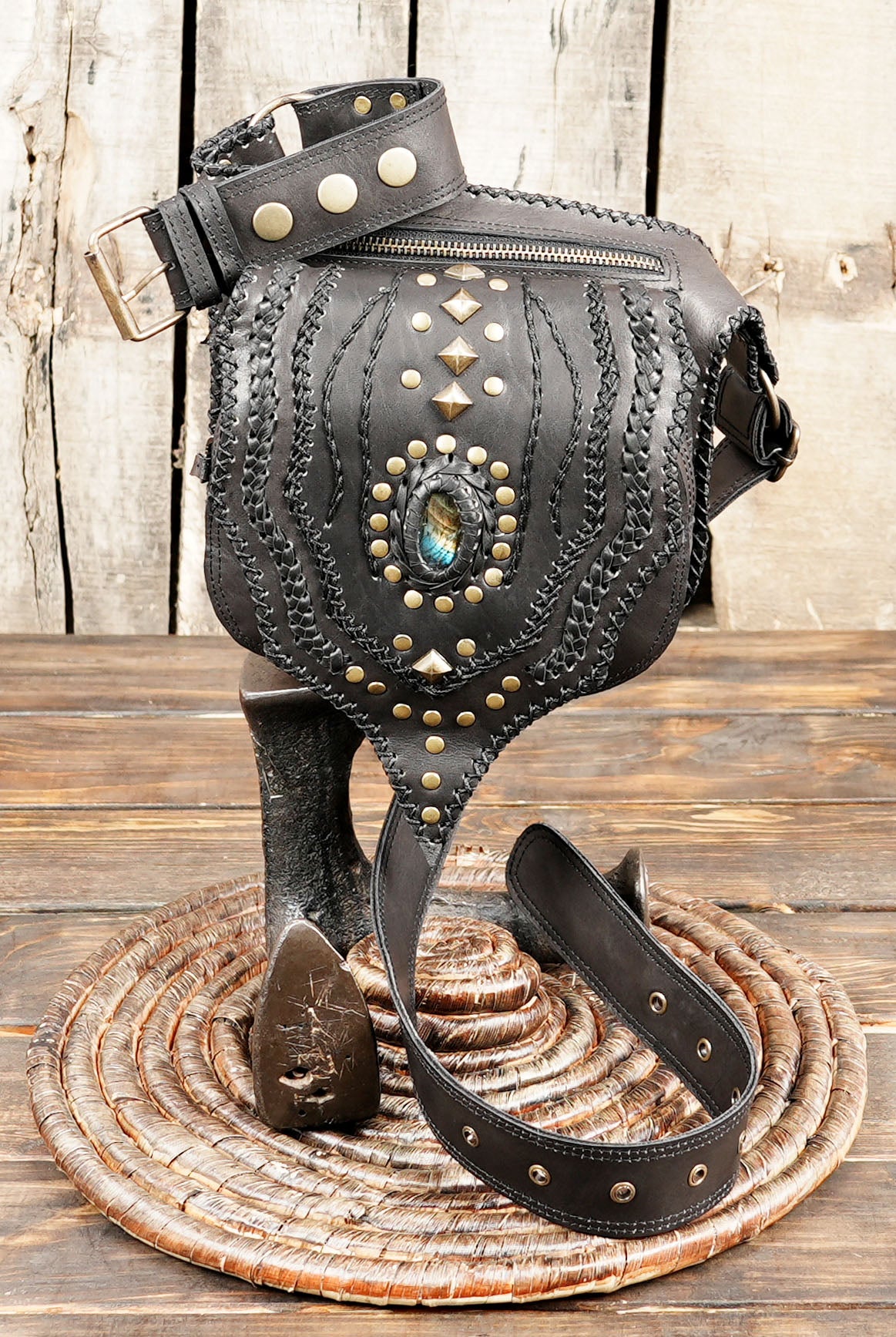 Boho gemstone leather fanny pack for everyday wear