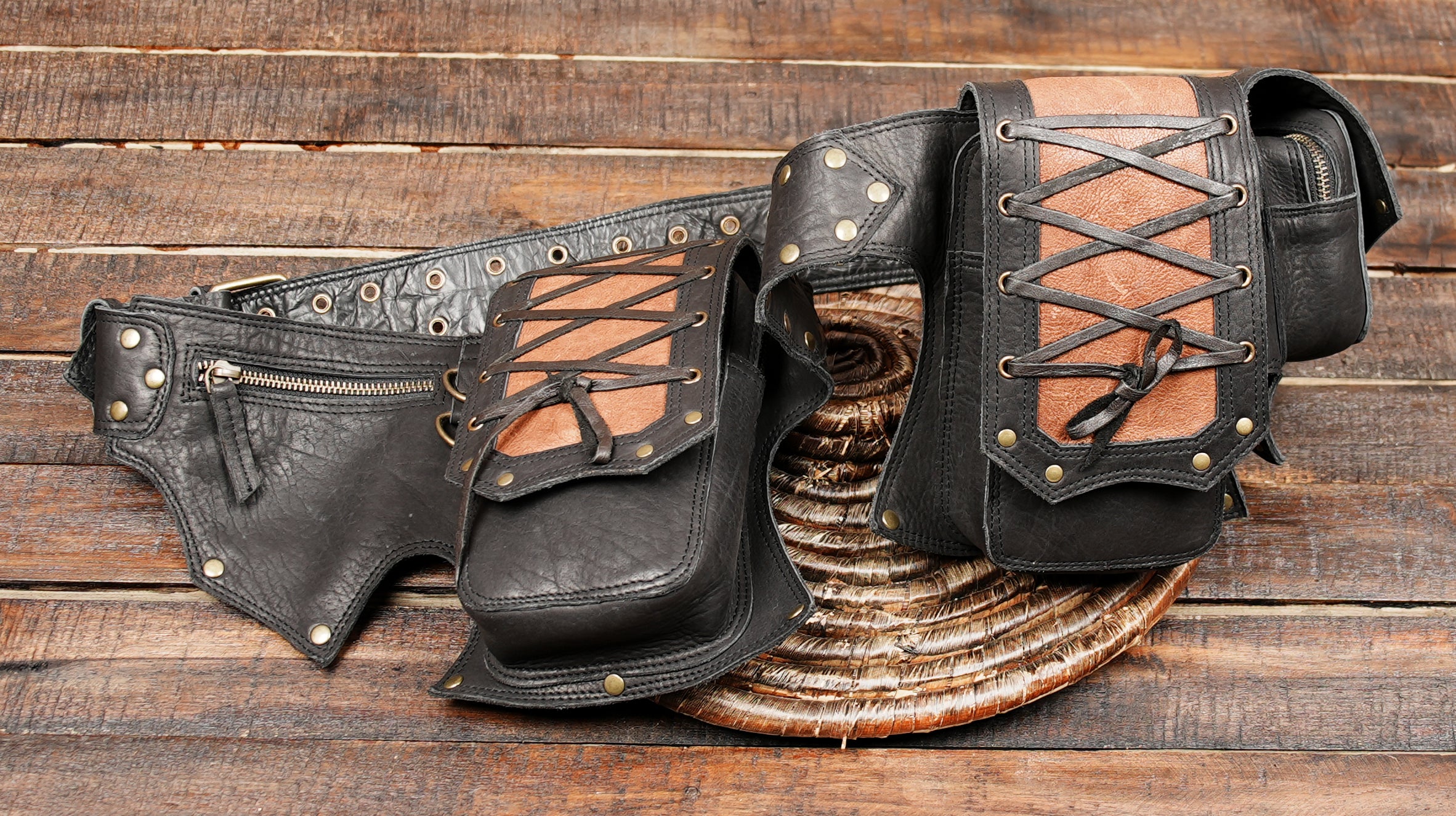 This Handmade Leather Waist Belt with Multiple Pouches is a stylish and functional accessory designed for adventurers and free spirits.