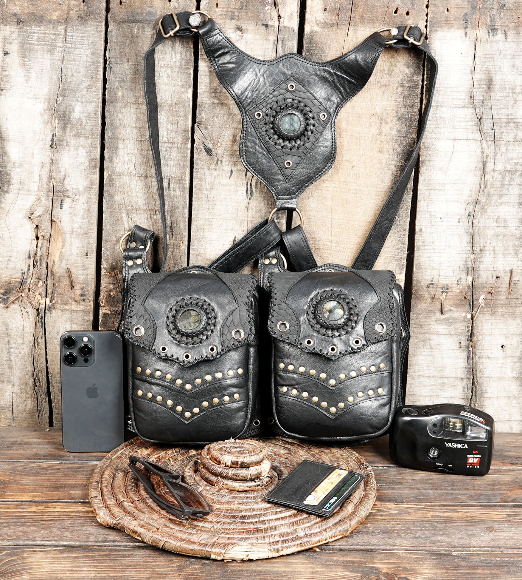 Black & Brown Leather Holster  Handmade Utility Belt (LT-AB-HLS-6052)