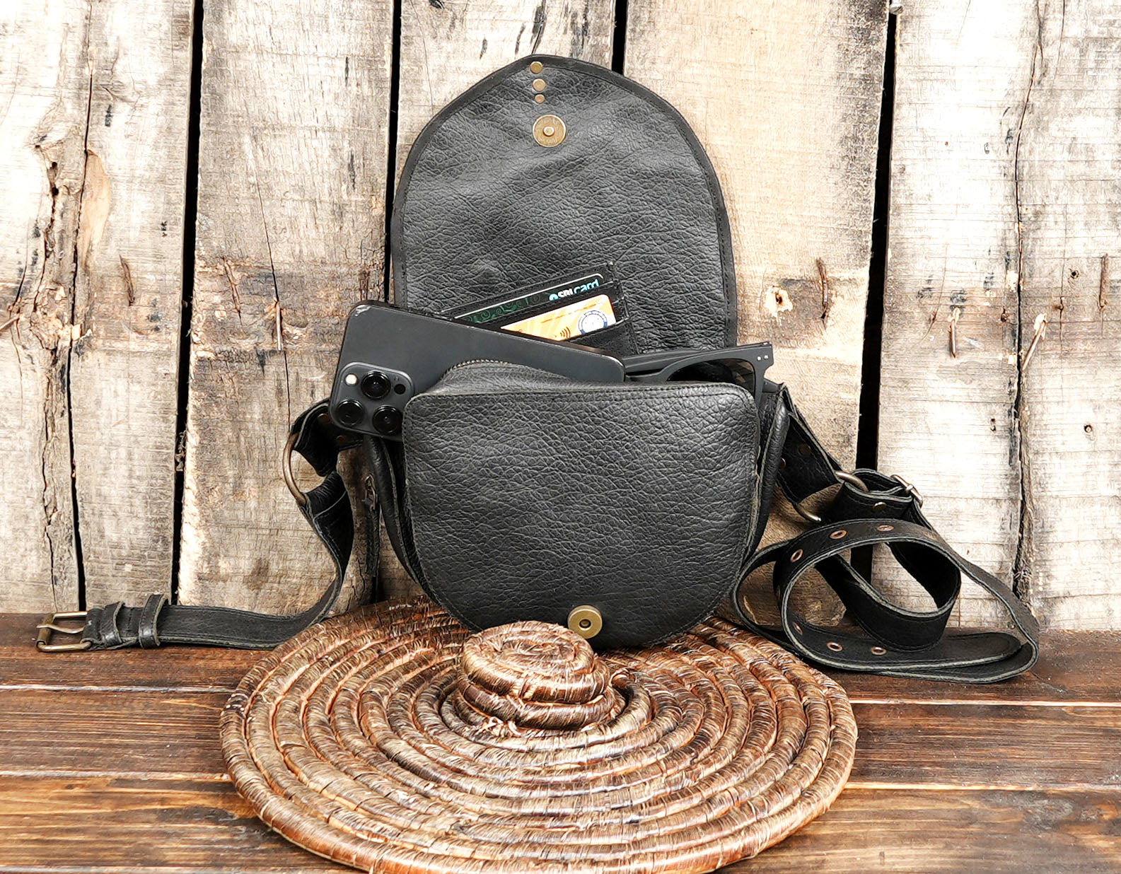 Rustic handcrafted leather waist pouch for festivals and everyday wear