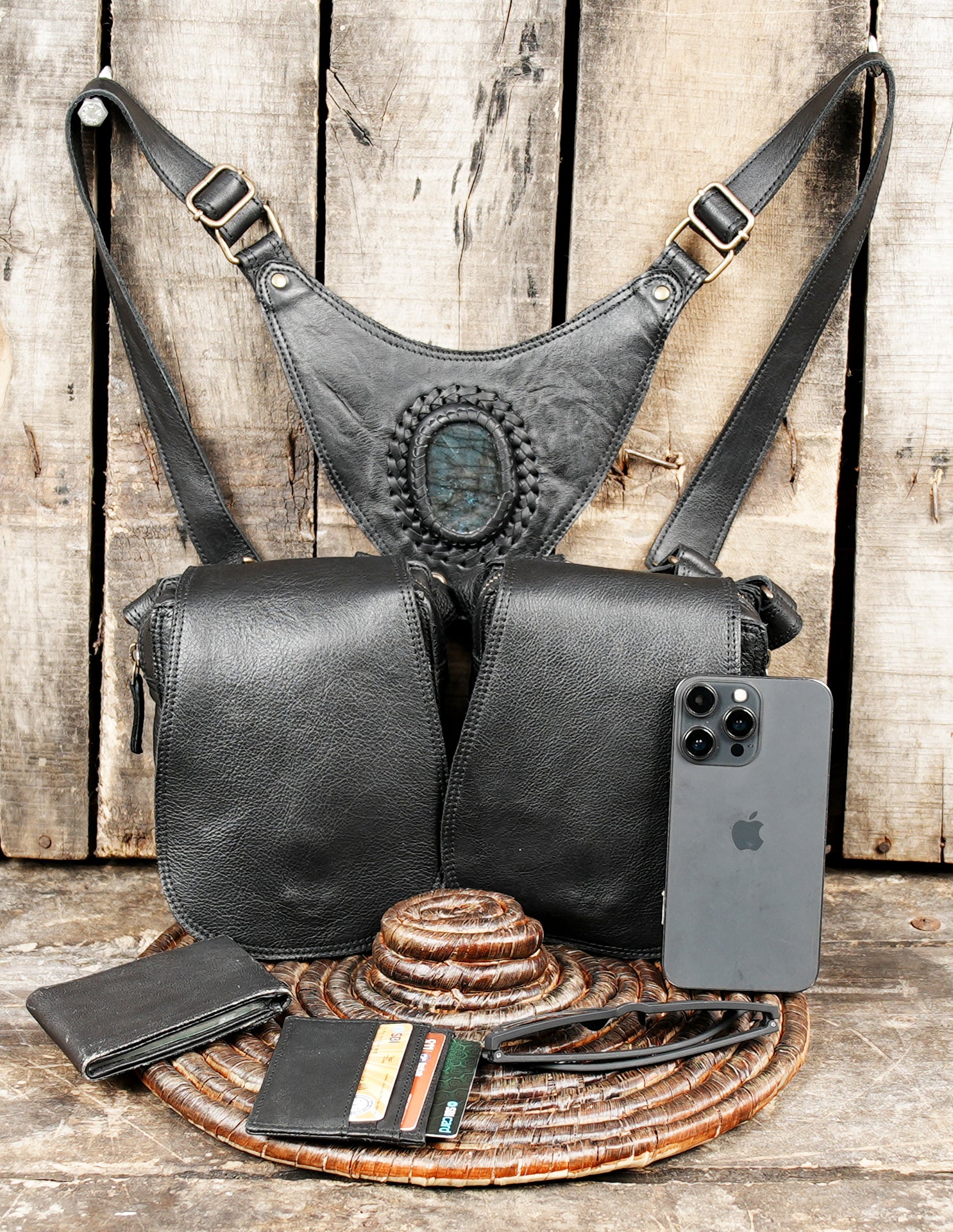 Handmade leather shoulder holster with adjustable straps