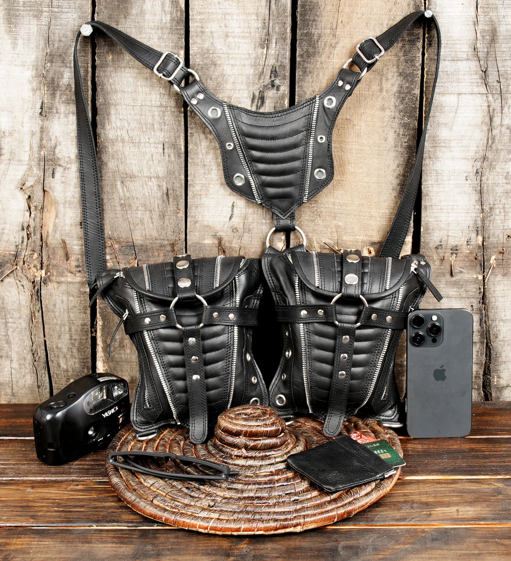 Handmade Leather Holster Bags, Vintage Hidden Belts, Mens WITH STEEL METAL 