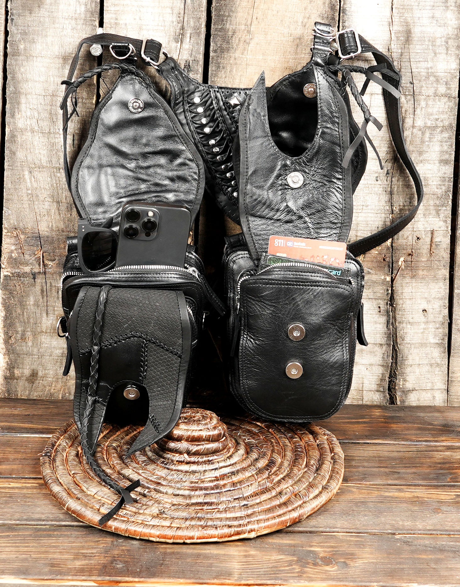 Handmade Leather Holster Belt Lace-Up Design and Dual Pouches Tribal Steampunk Holster Unisex WITH MAGNET BUTTON 