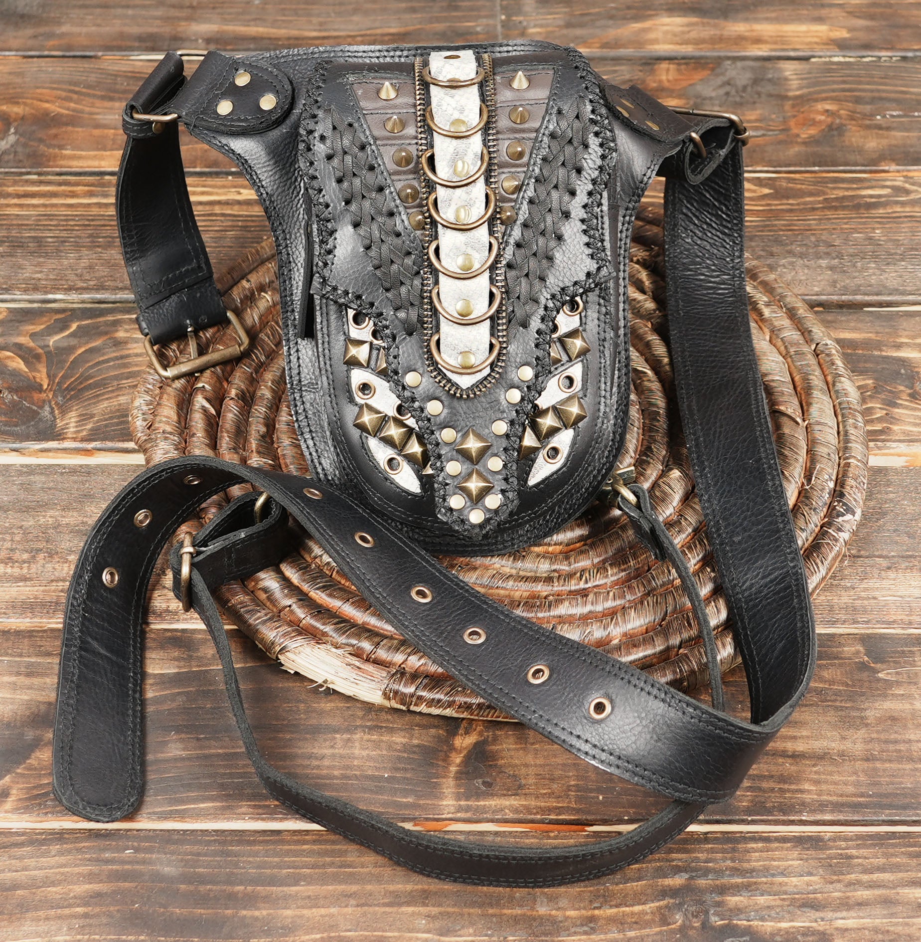 Handmade Black Leather Holster Belt Steampunk Leather (LT-AB-WBTS-6001)