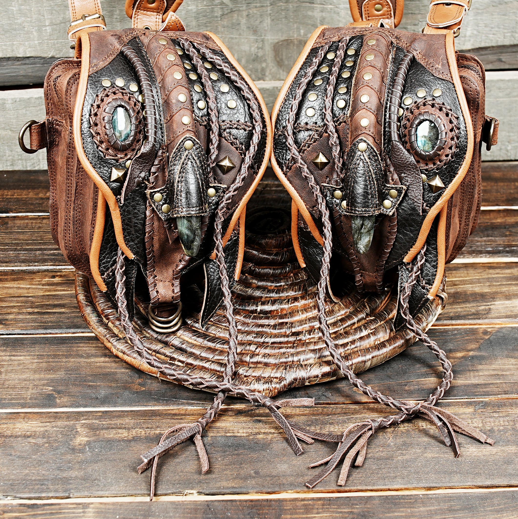 streetwear styling leather harness bag worn at waist and chest