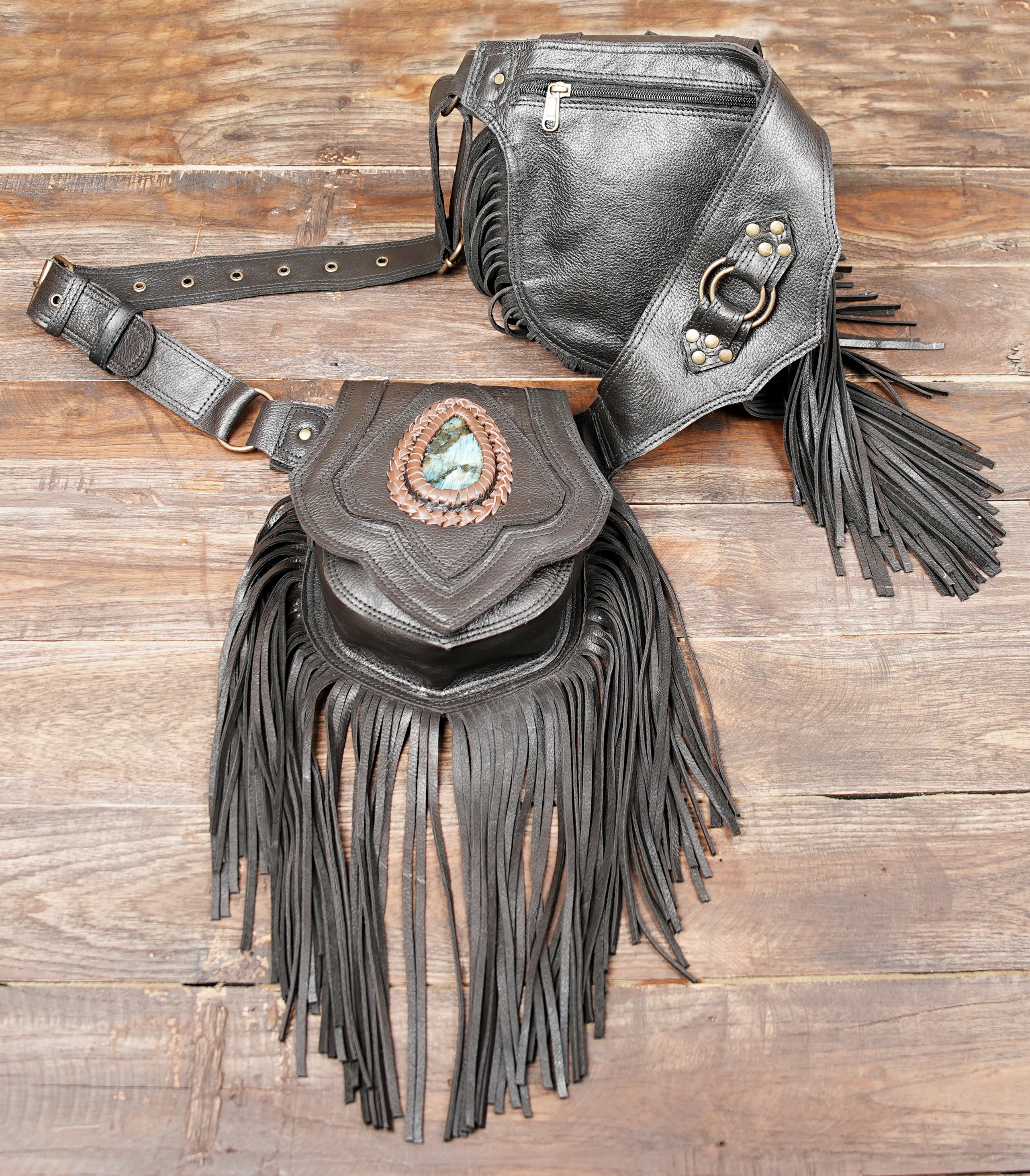 Handmade leather hip bag with adjustable waist strap