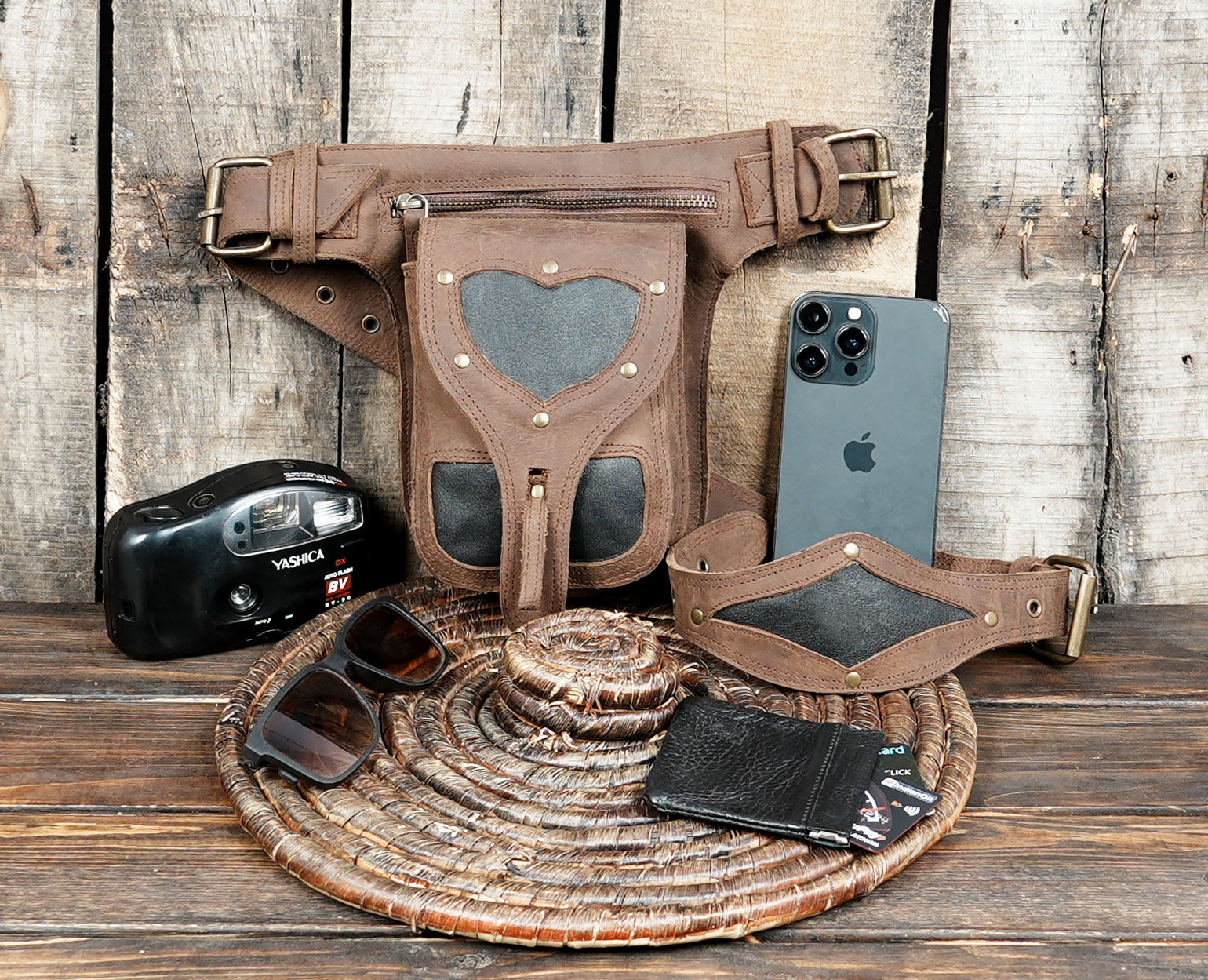 Heart-shaped design with rivet detailing