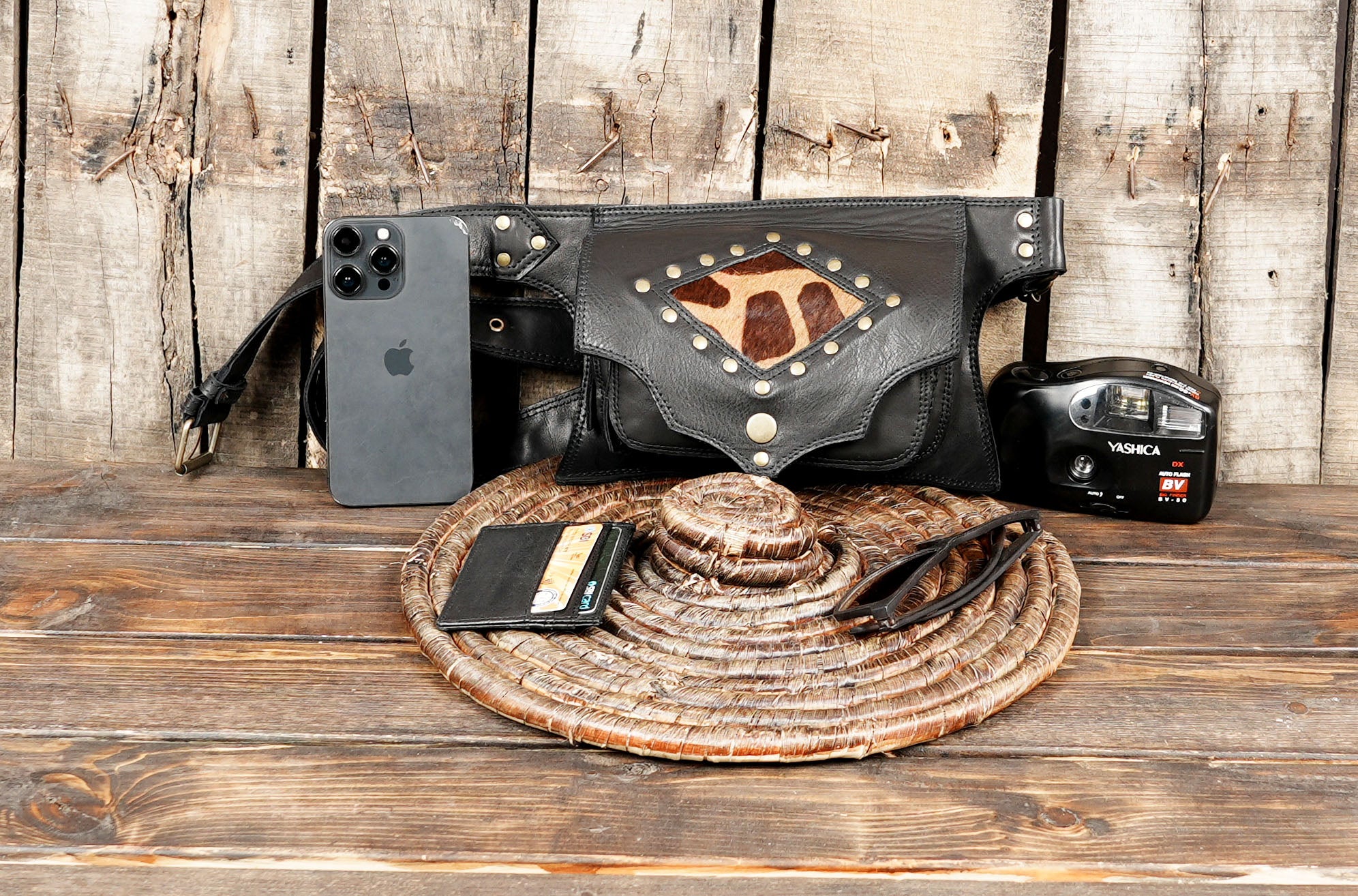 Handmade Leather Hip Bag: Festival Waist Belt Pouch with Patchwork
