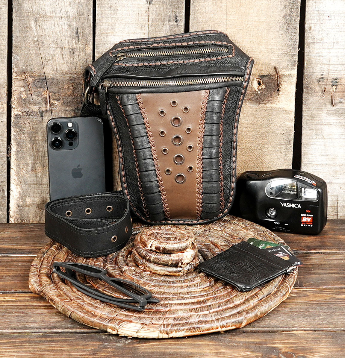 Handmade Tribal Leather Waist Belt – Multi-Pocket Utility Bag