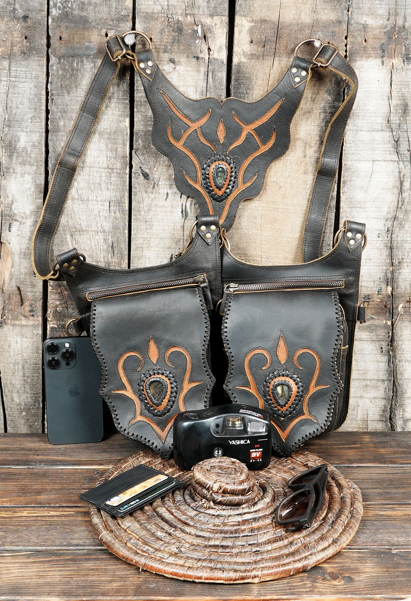 Steampunk Leather Holster – Double Pocket Harness Bag for Festivals & Cosplay (LT-AB-HLS-6069)