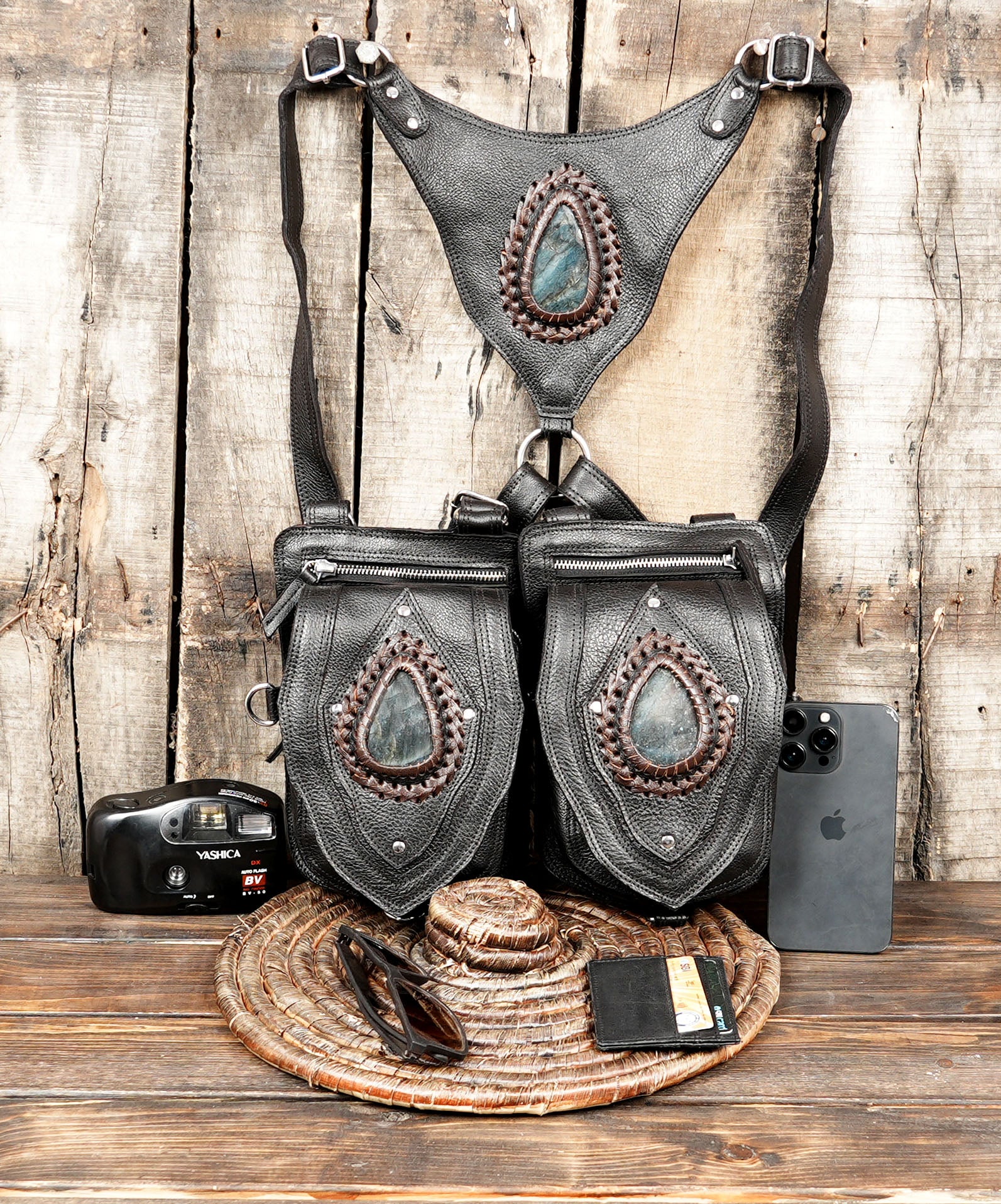 Black Leather Shoulder Holster Double Pocket Utility (LT-NS-HLS-6016)