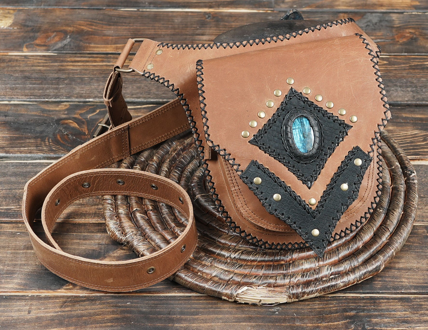 Handmade leather festival pouch belt for women and men