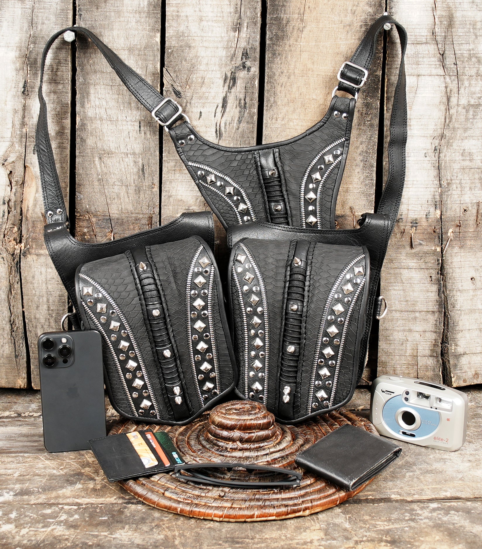 Steampunk Shoulder Harness Bag Wallet Pouch for Costume Outdoor biker holster