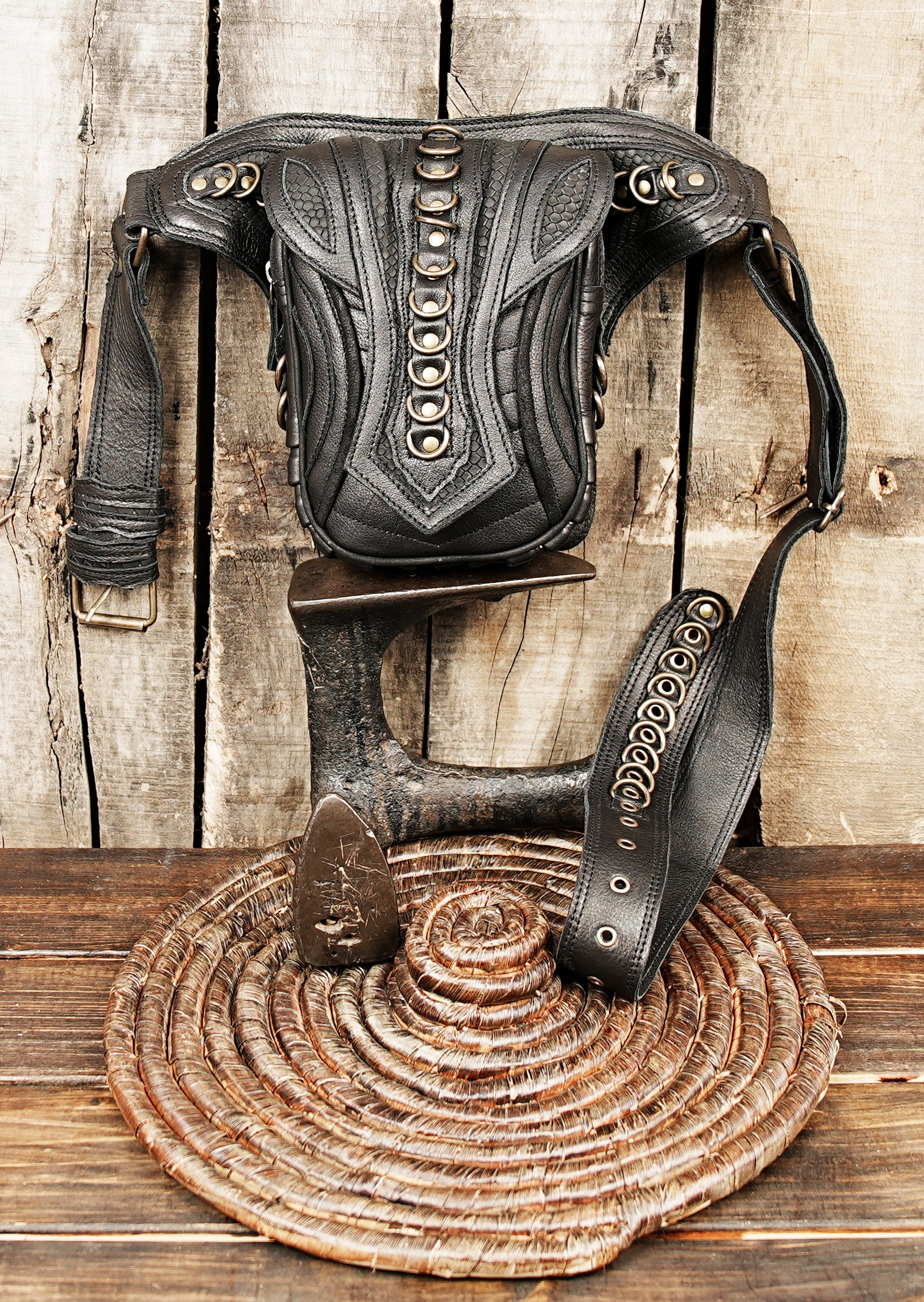Leather waist holster bag styled with utility-inspired craftsmanship