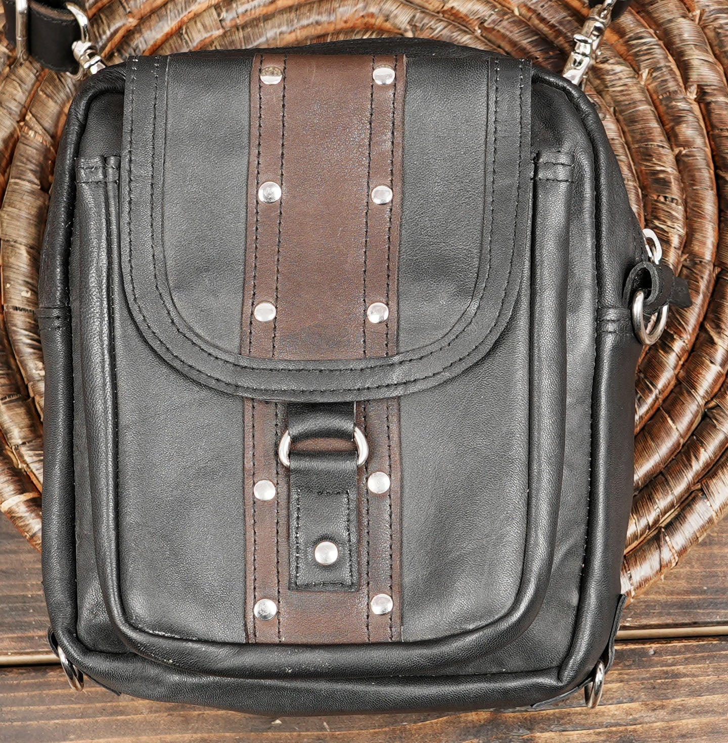 Steampunk waist bag with metal stud detailing