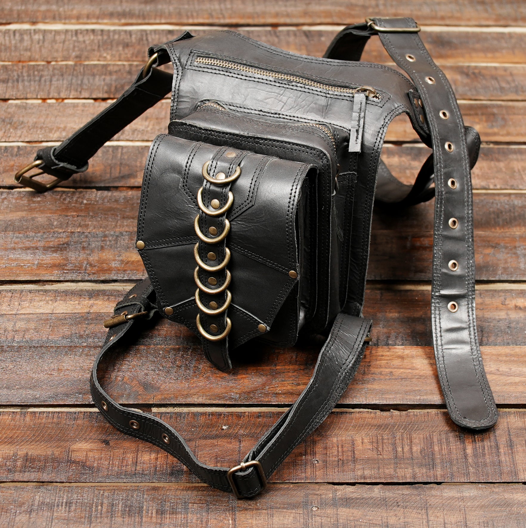 Handmade Black Leather Thigh Belt  Festival Utility  (LT-AB-WBTS-6033)
