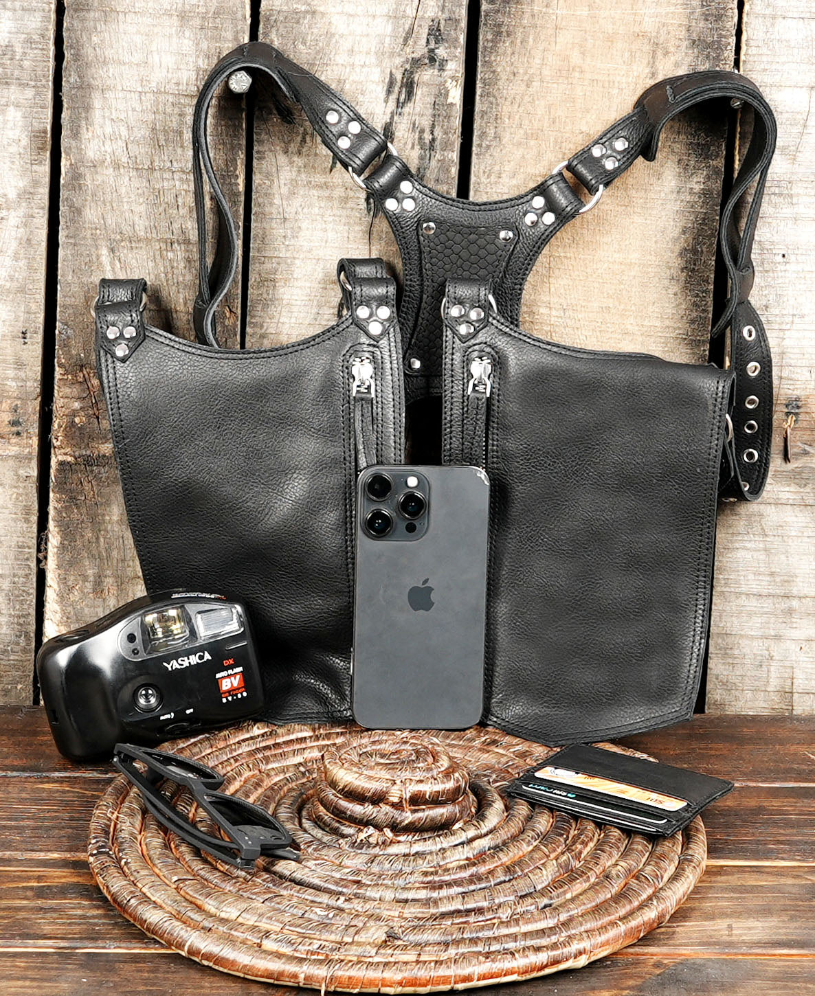 Minimalist men’s shoulder holster bag gothic style