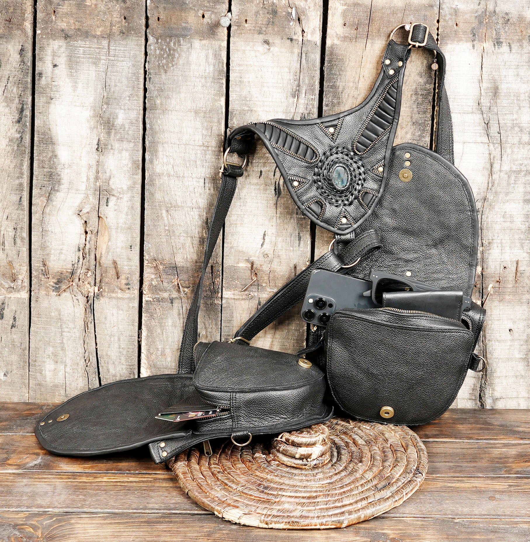 Handmade from genuine black leather