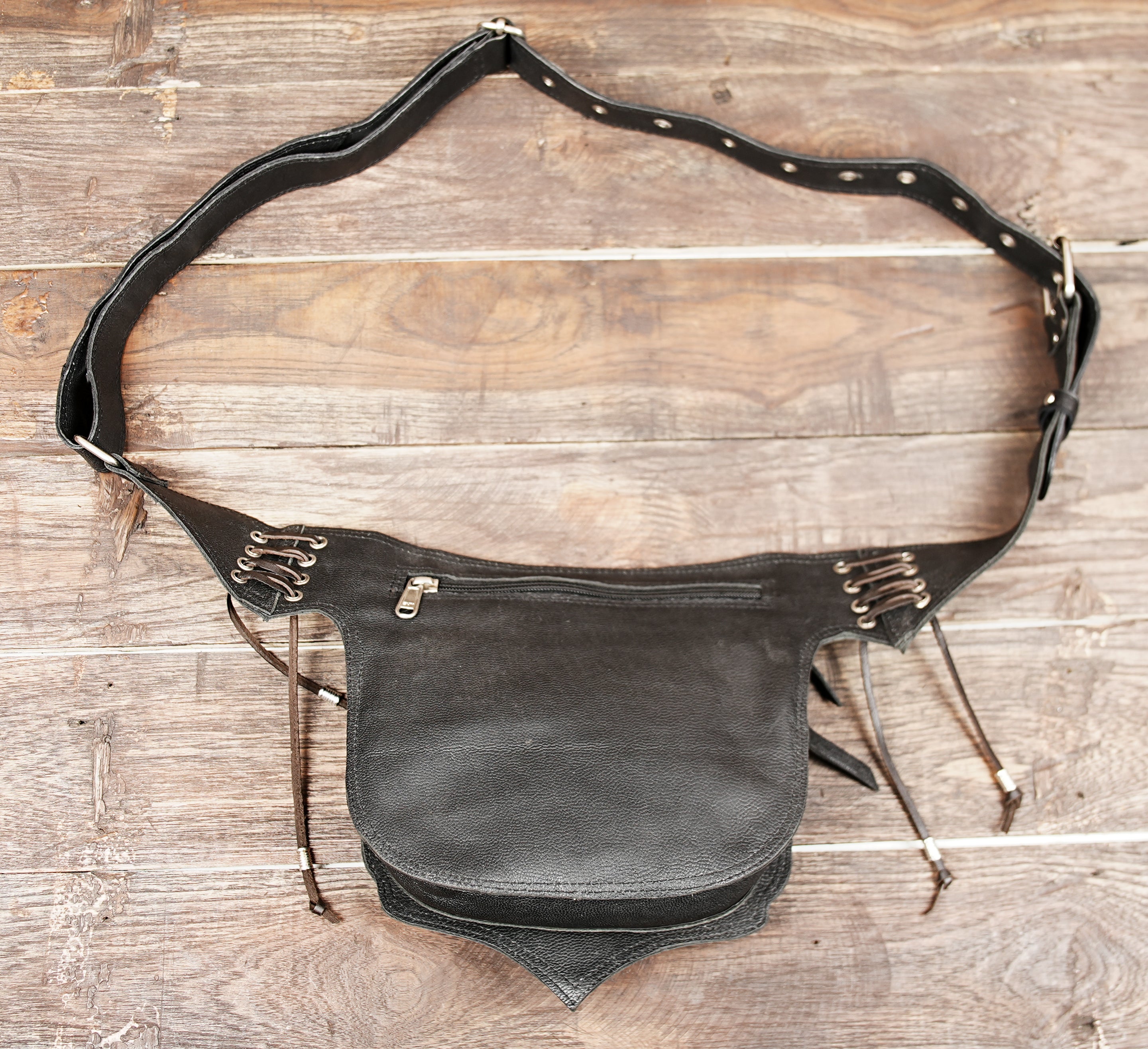 Leather Festival Utility Belt -Belt Bag -Pocket belt with LABRADORITE stone with zipper pocket 