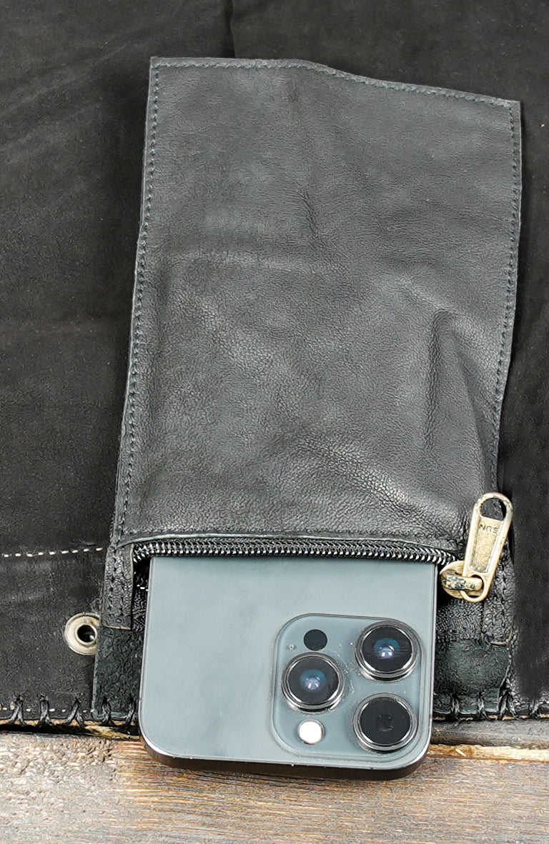 Rustic handmade suede skirt with gemstone detail