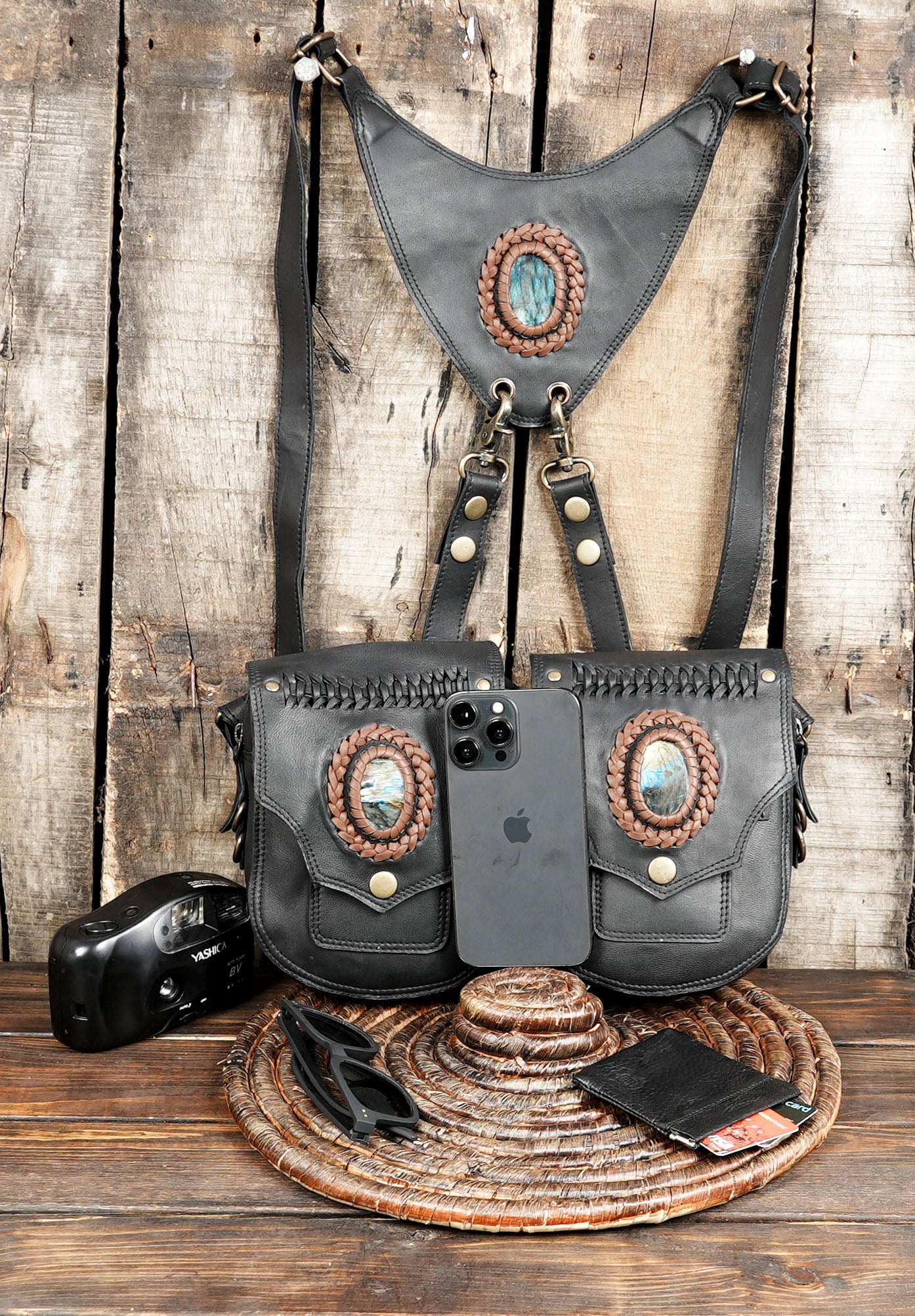 Buy Leather Handmade Holster || Utility Leather Holster Belt || Shoulder Bag || Adjustable Straps with phone holster and biker holster 