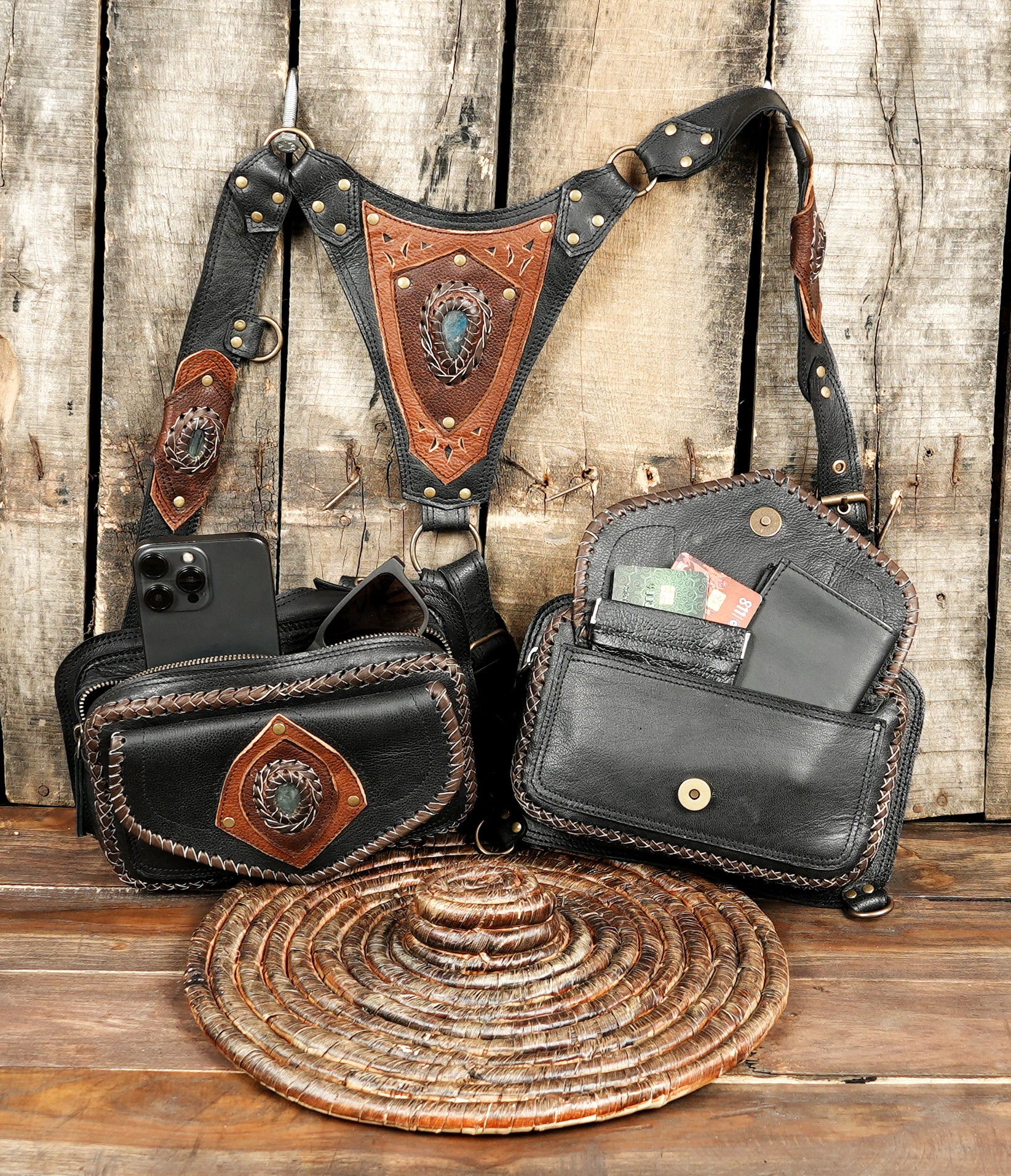 Rustic Leather Holster Bag, Real Leather Shoulder Bag, Brown Leather Festival Bag, Travel Bag , with biker holster 