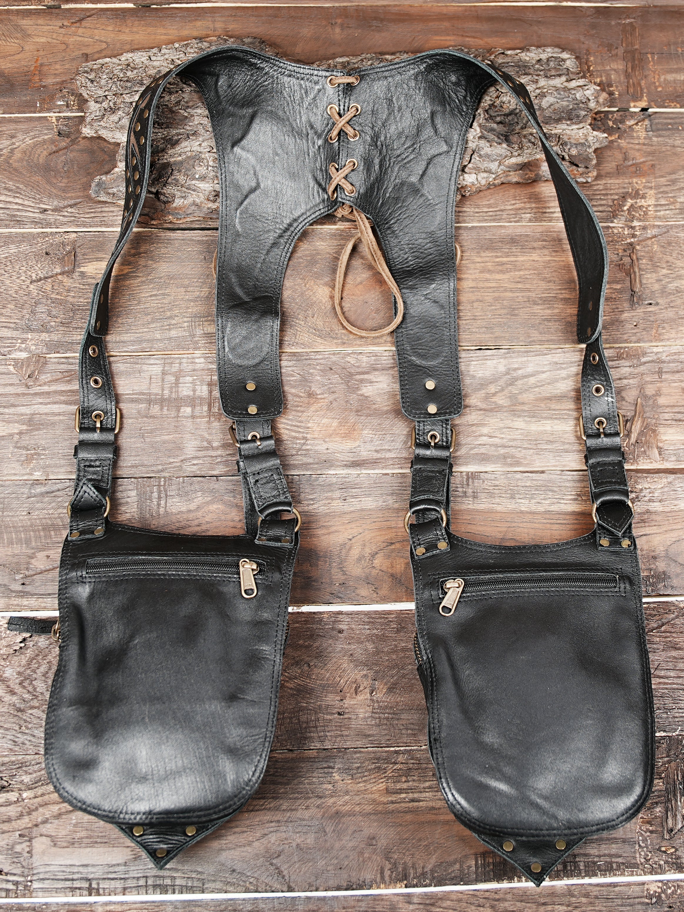black Leather Holster Bag, Real Leather Shoulder Bag, Leather Festival Bag, Chest Bag, Leather Men Harness Bag, Leather Travel Bag , biker bag for men 