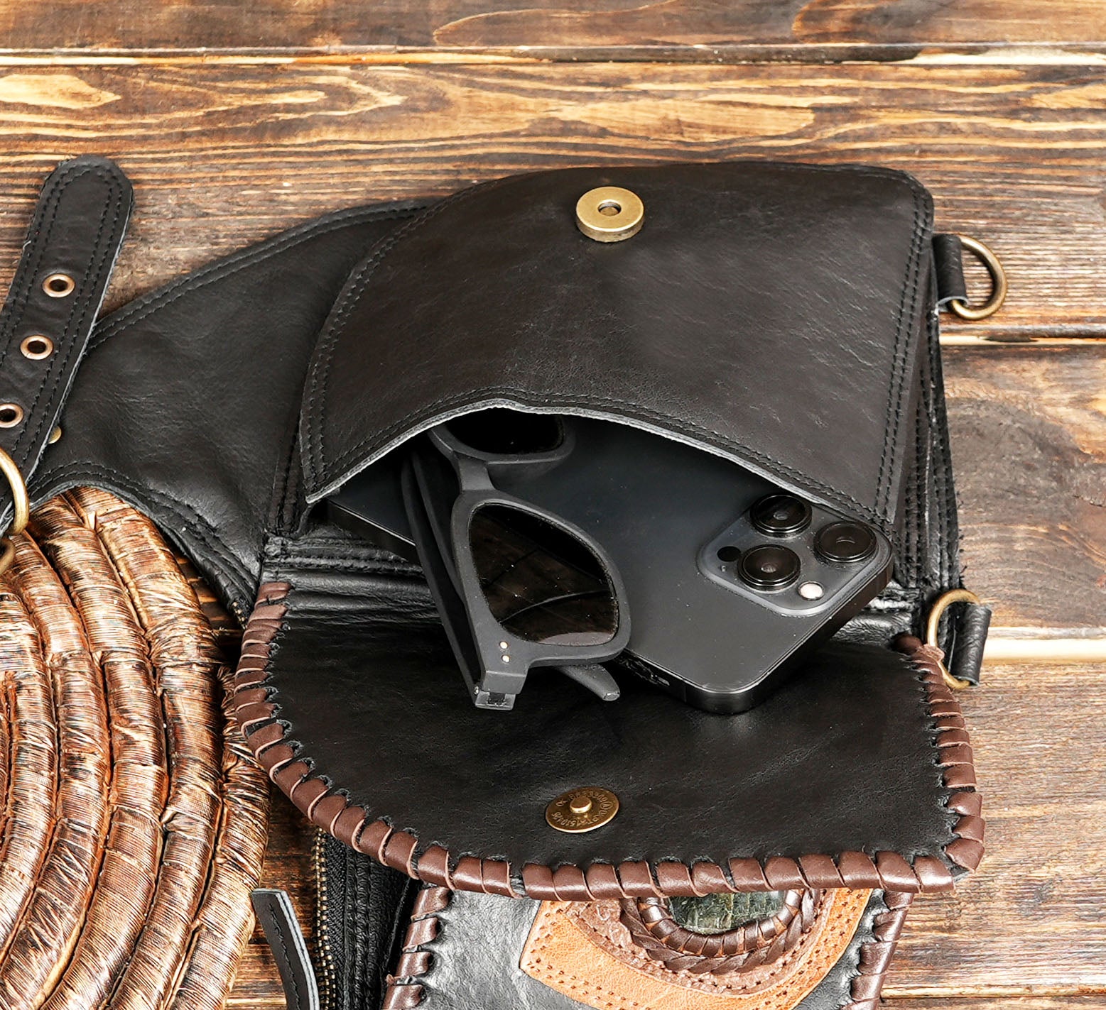 Embellished with natural gemstones and tribal-style patterns